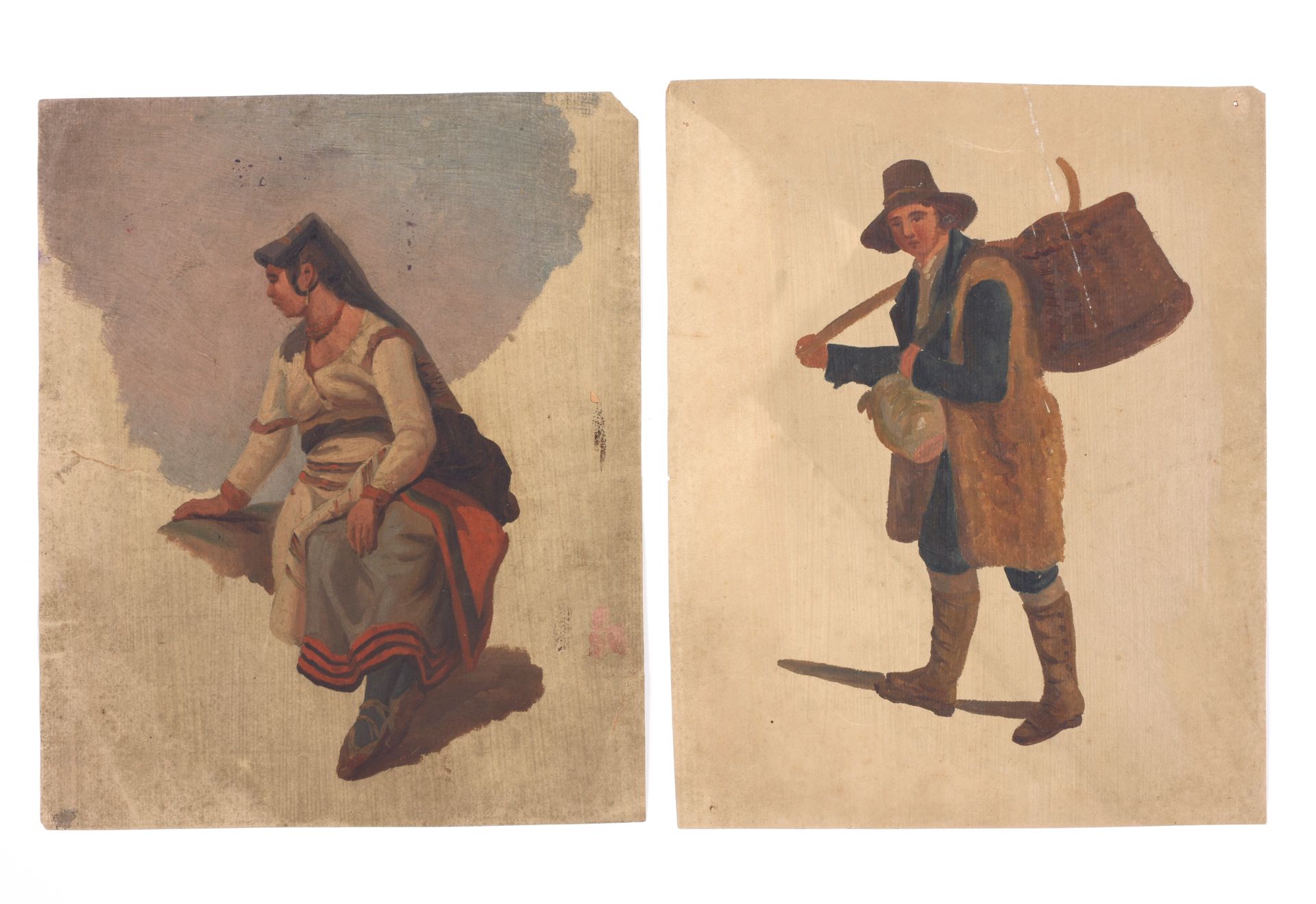 [KERVYN de VOLKAERSBEKE, Ernest (1845-1913)] 5幅纸上油画作品集，来自1869年在西西里岛的旅行（当地人物）

格式&hellip;