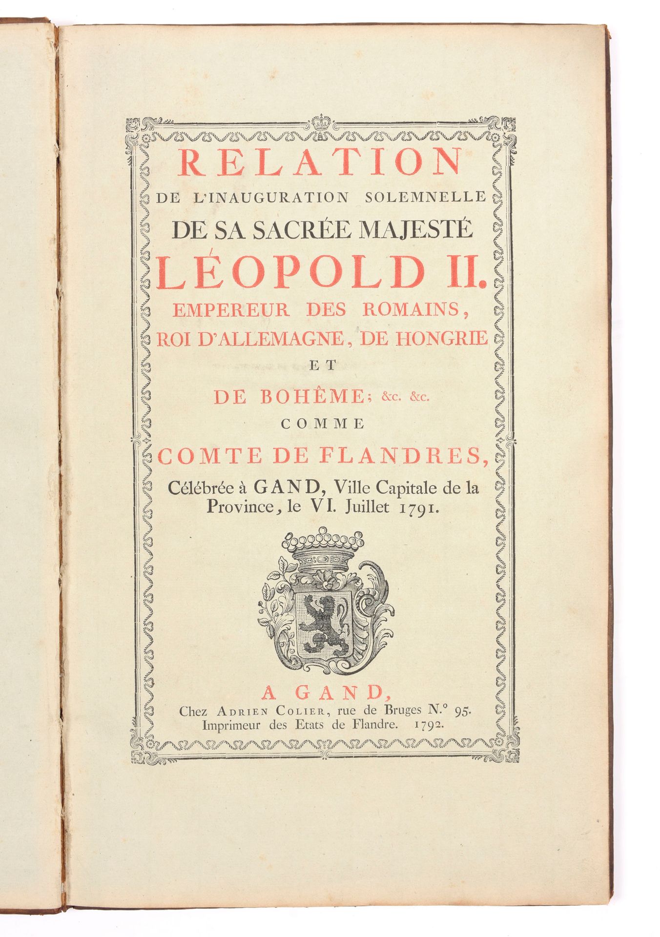 [FEESTBOEK] Relation de l'Inauguration solemnelle de Sa Sacrée Majeste Leopold I&hellip;