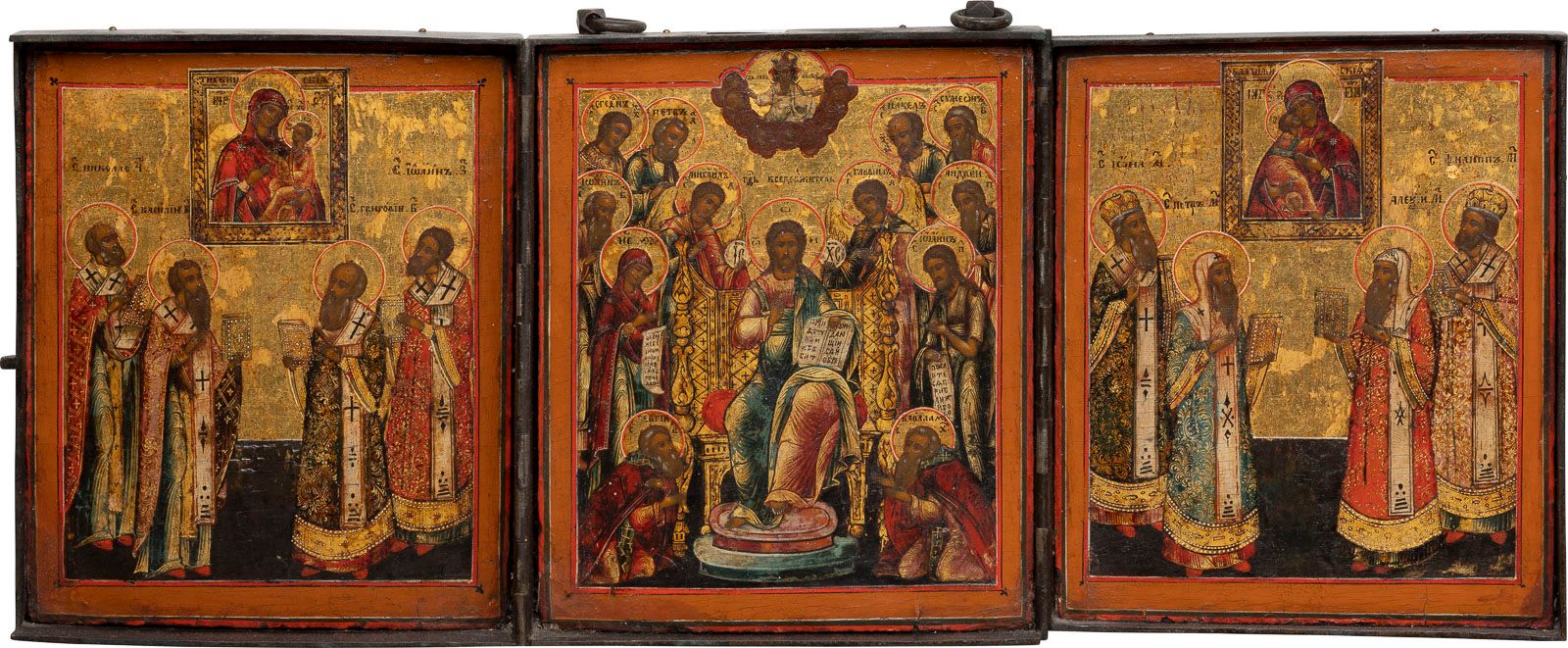 A LARGE TRIPTYCH SHOWING THE EXTENDED DEISIS, IMAGES OF THE UN GRANDE TRIPTICO C&hellip;