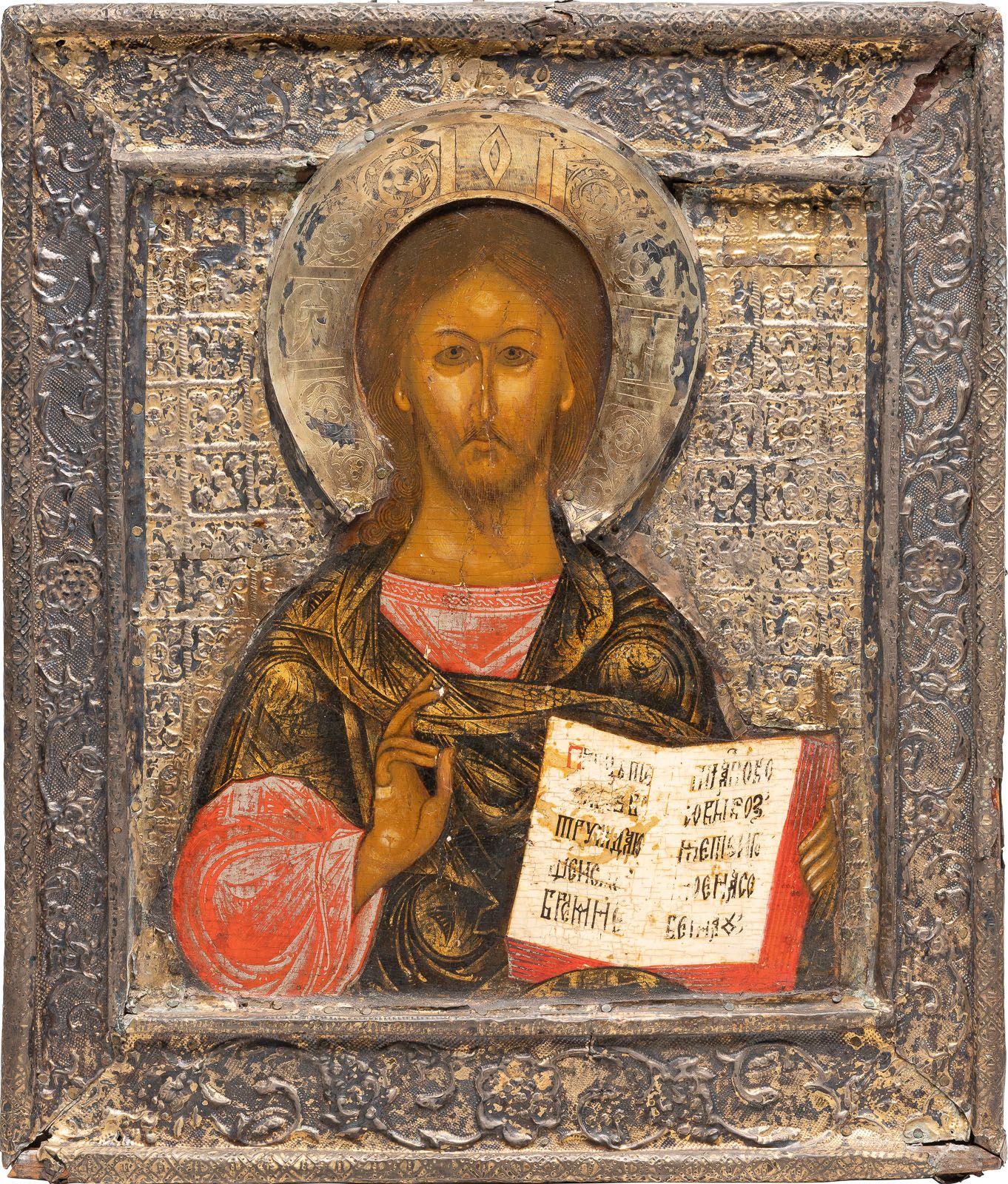 A VERY FINE ICON SHOWING CHRIST PANTOKRATOR WITH RIZA 一幅非常精美的圣像，展示了带着里扎的基督教徒 俄罗斯&hellip;