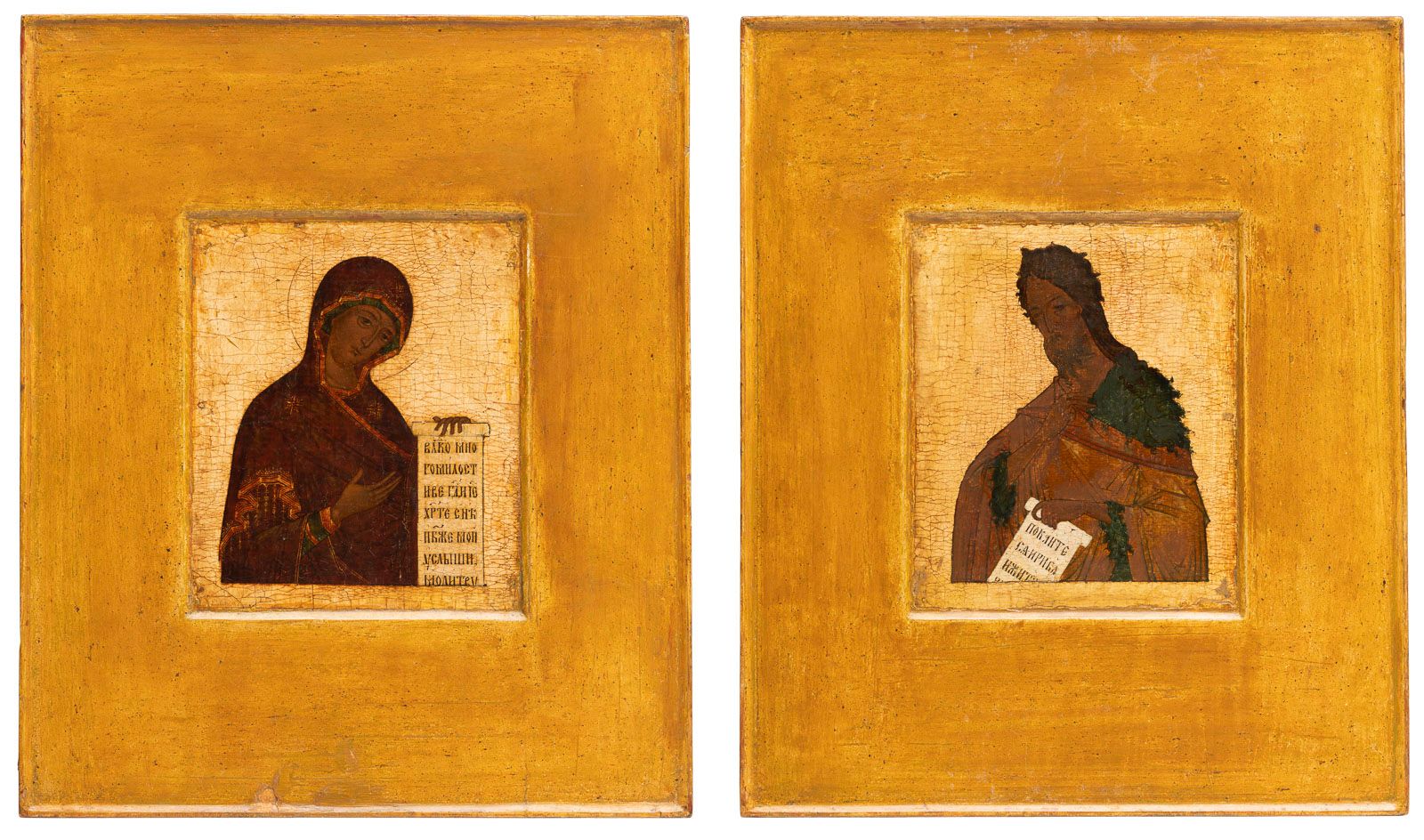 A PAIR OF ICONS FROM A DEISIS SHOWING THE MOTHER OF GOD AND A PAIR OF ICONS FROM&hellip;