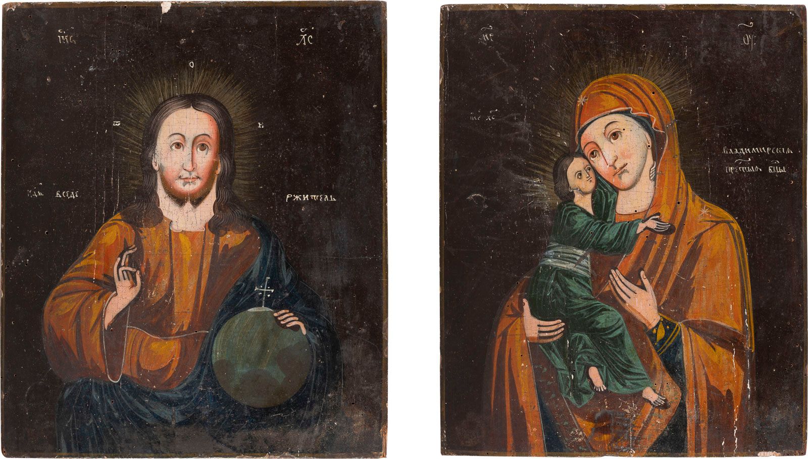 A PAIR OF WEDDING ICONS SHOWING CHRIST PANTOKRATOR AND THE PAIRE D'ICÔNES DE MAR&hellip;