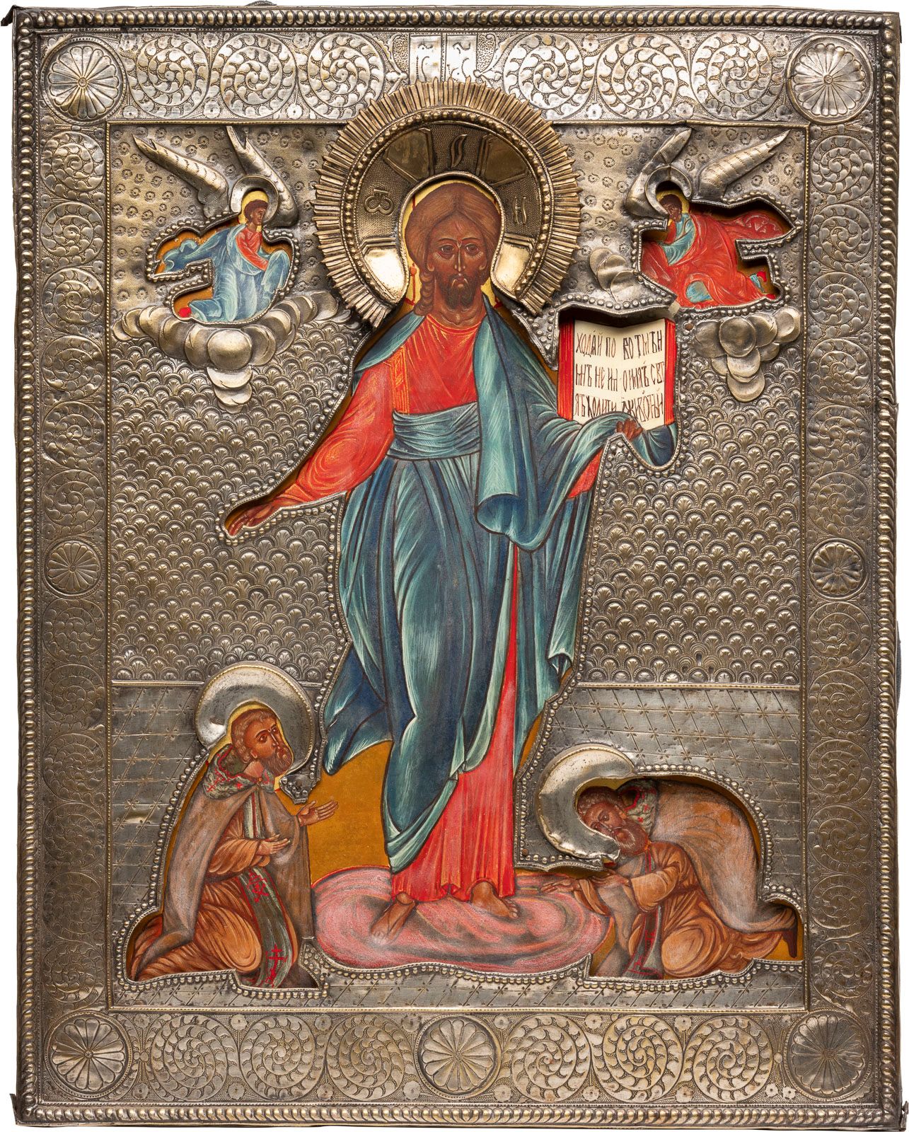 A LARGE ICON SHOWING CHRIST OF SMOLENSK WITH RIZA 俄罗斯，19世纪（Riza）木板油画，显示SMOLENSK的&hellip;