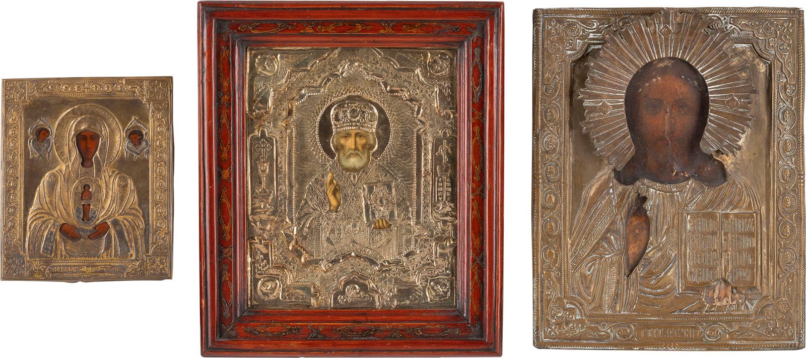 THREE ICONS WITH OKLAD SHOWING CHRIST PANTOKRATOR, THE MOTH 三幅带有Oklad的圣像，显示基督Pan&hellip;