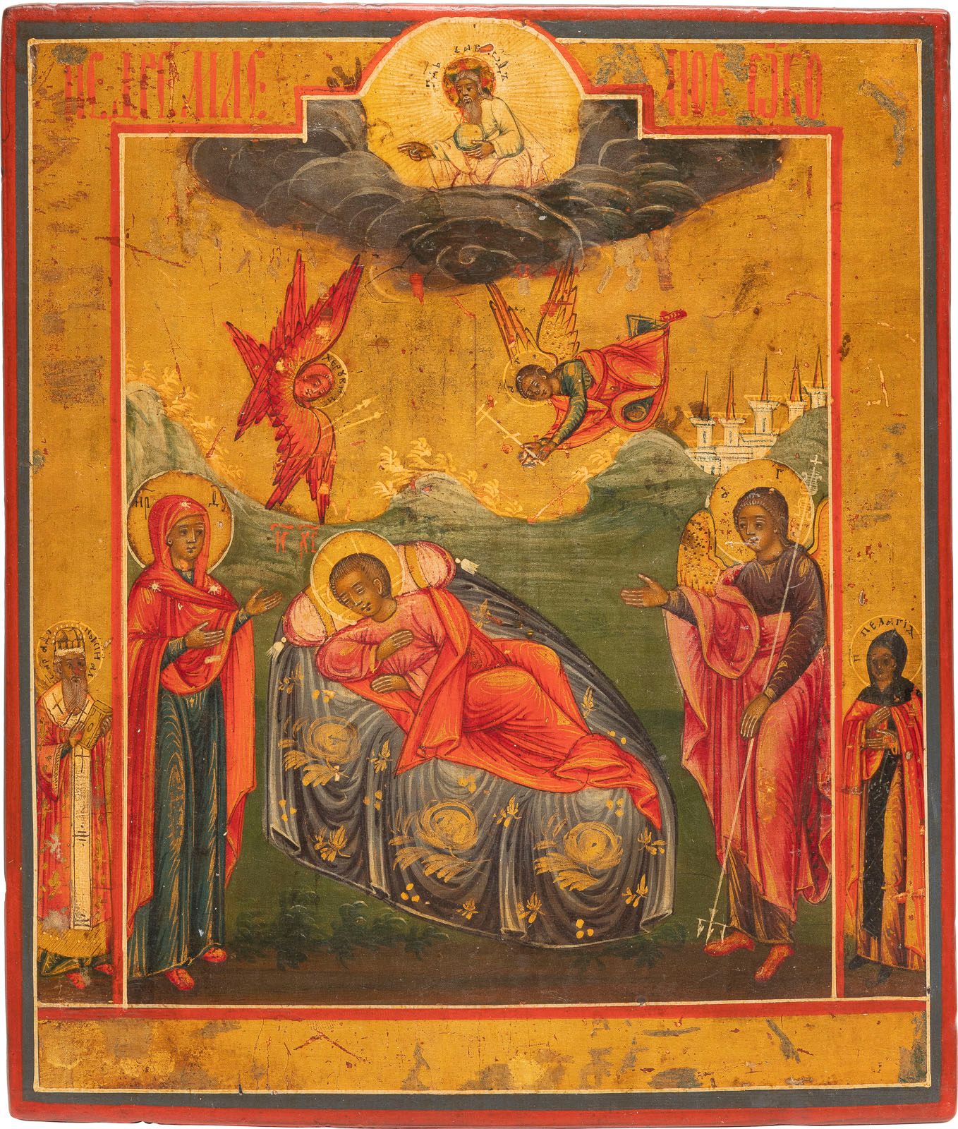 A SMALL ICON SHOWING CHRIST 'THE UNSLEEPING EYE' 显示基督 "不眠之眼 "的小雕像 俄罗斯，韦特卡，19世纪 木&hellip;