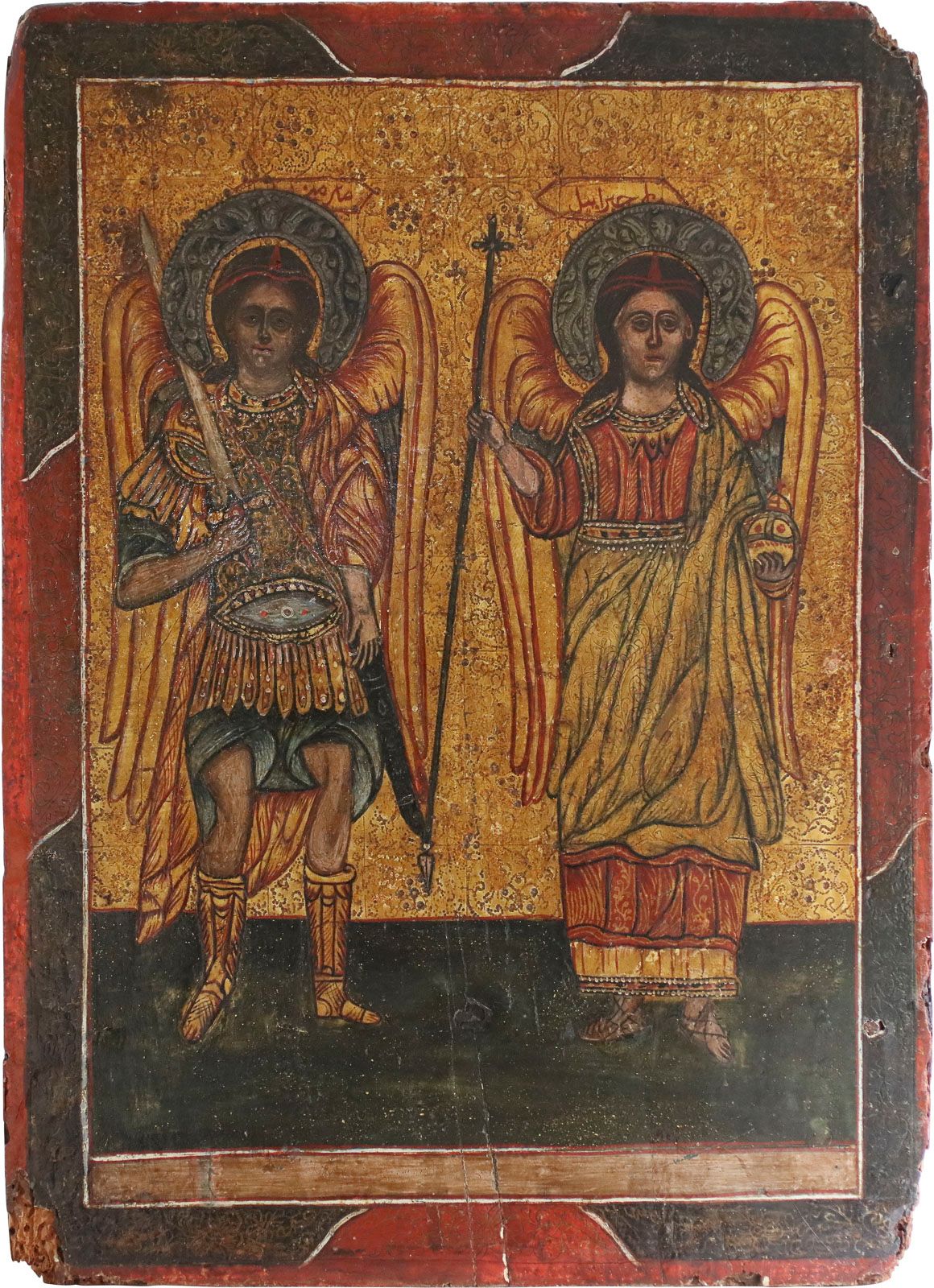 A LARGE MELKITE ICON SHOWING THE ARCHANGELS MICHAEL AND GAB Gran icono de gelati&hellip;