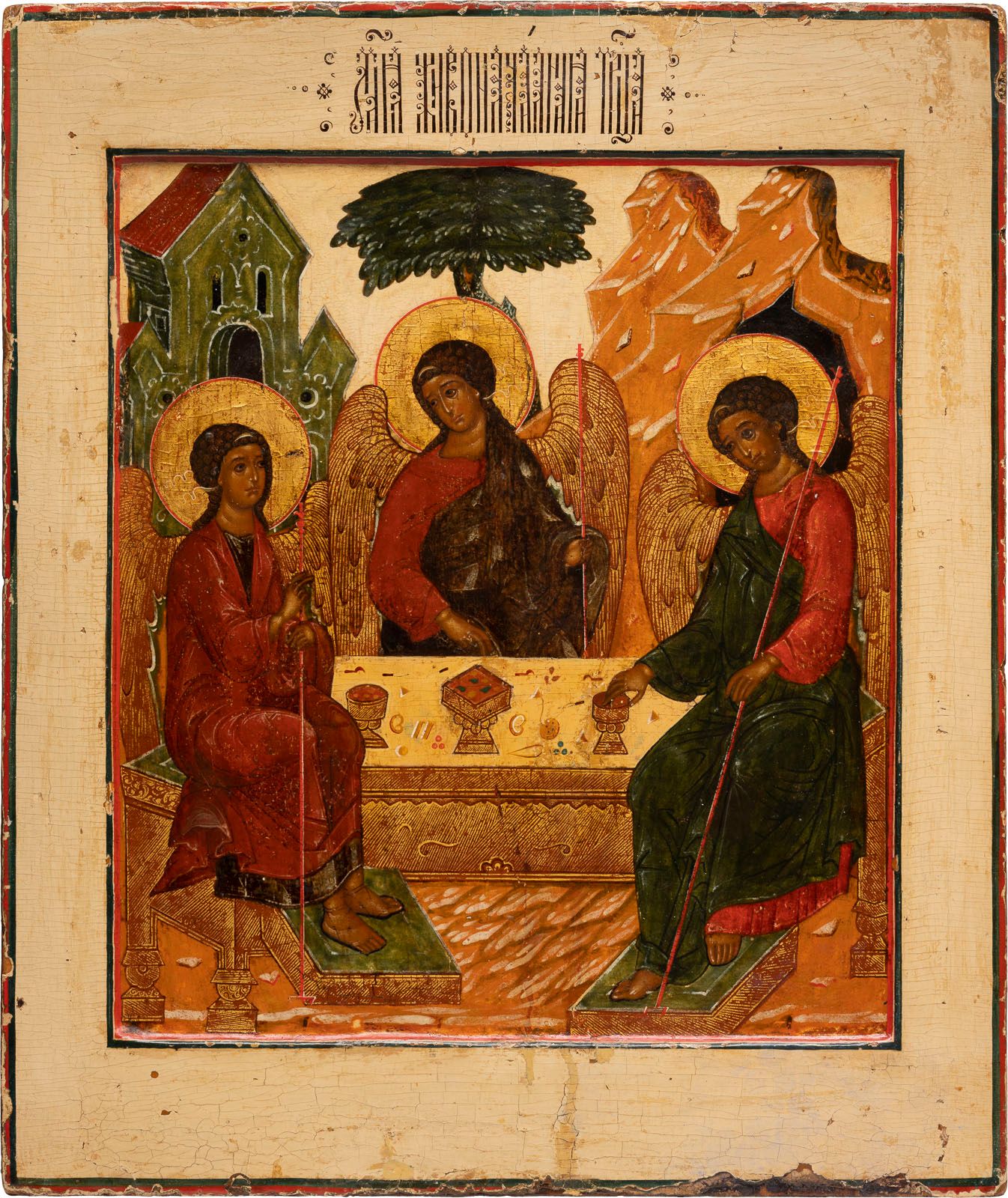 A LARGE AND FINE ICON SHOWING THE OLD TESTAMENT TRINITY A LARGE AND FINE ICON SH&hellip;