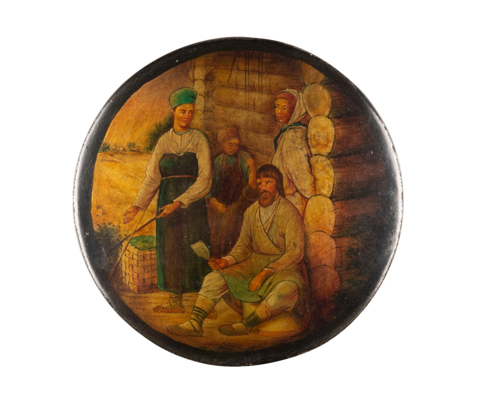 A LPAPIERMACHÉ AND LACQUER BOX WITH RUSSIAN PEASANTS A LPAPIERMACHÉ AND LACQUER &hellip;