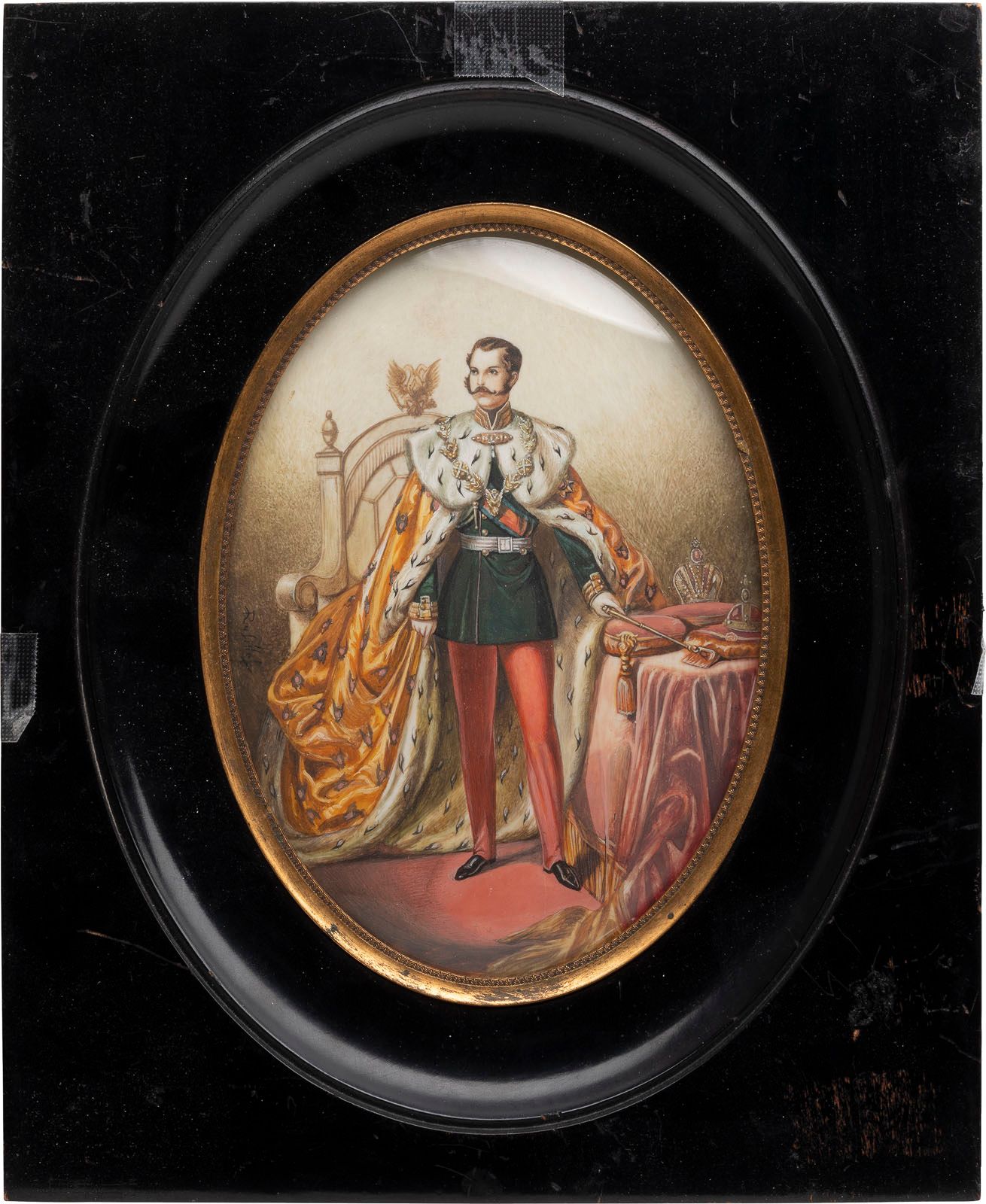 A LARGE PORTRAIT MINIATURE: ALEXANDER II OF RUSSIA 大型肖像小画：俄罗斯的亚历山大二世 19世纪下半叶 象牙上&hellip;