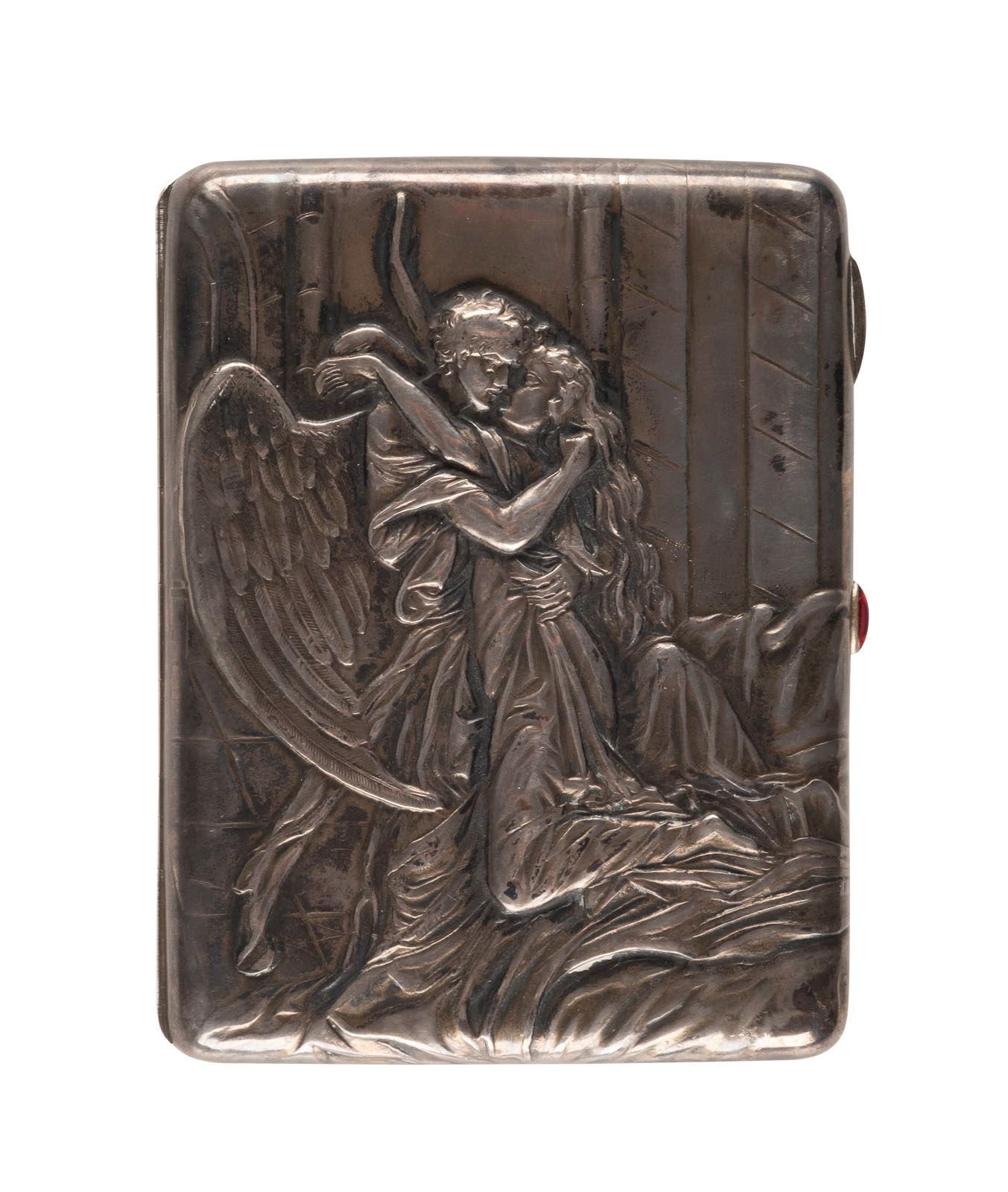 A SILVER CIGARETTE CASE 银质雪茄盒 俄罗斯，莫斯科，Constantine Skvortchov, 1908-1917 铰链盖上有一个天&hellip;