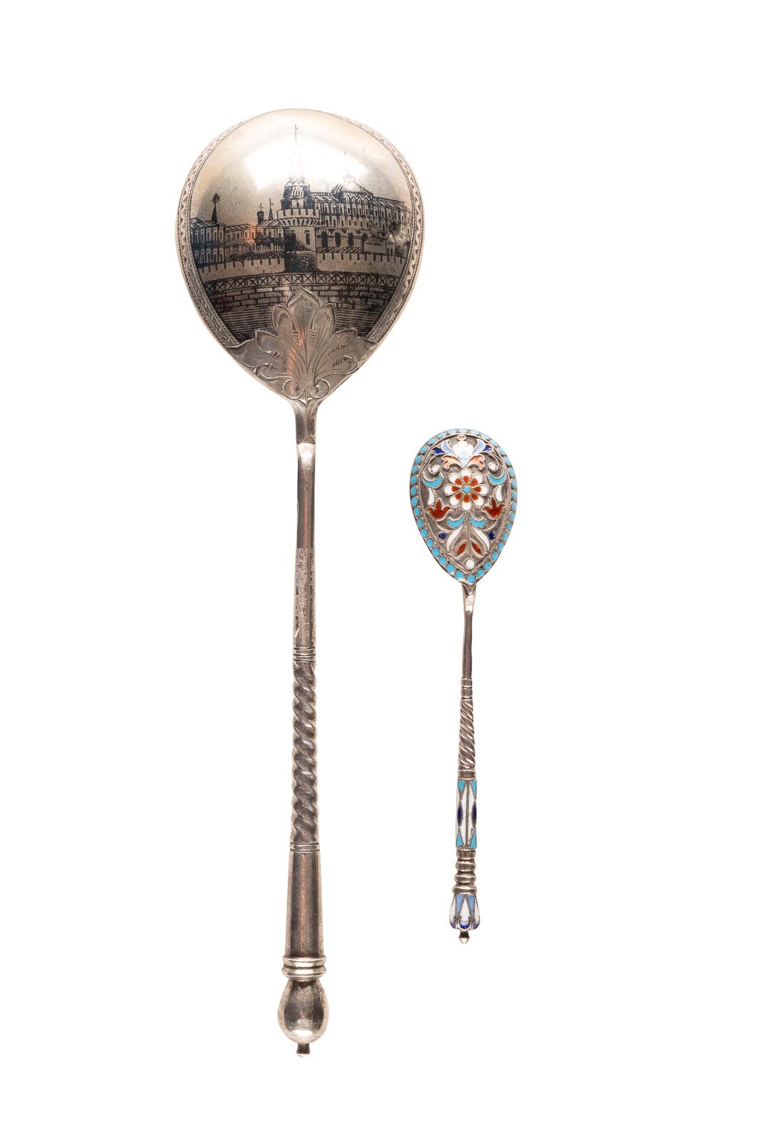 A LARGE SILVER AND NIELLO SPOON SHOWING AN ARCHITECTURAL VI A LARGE SILVER AND N&hellip;