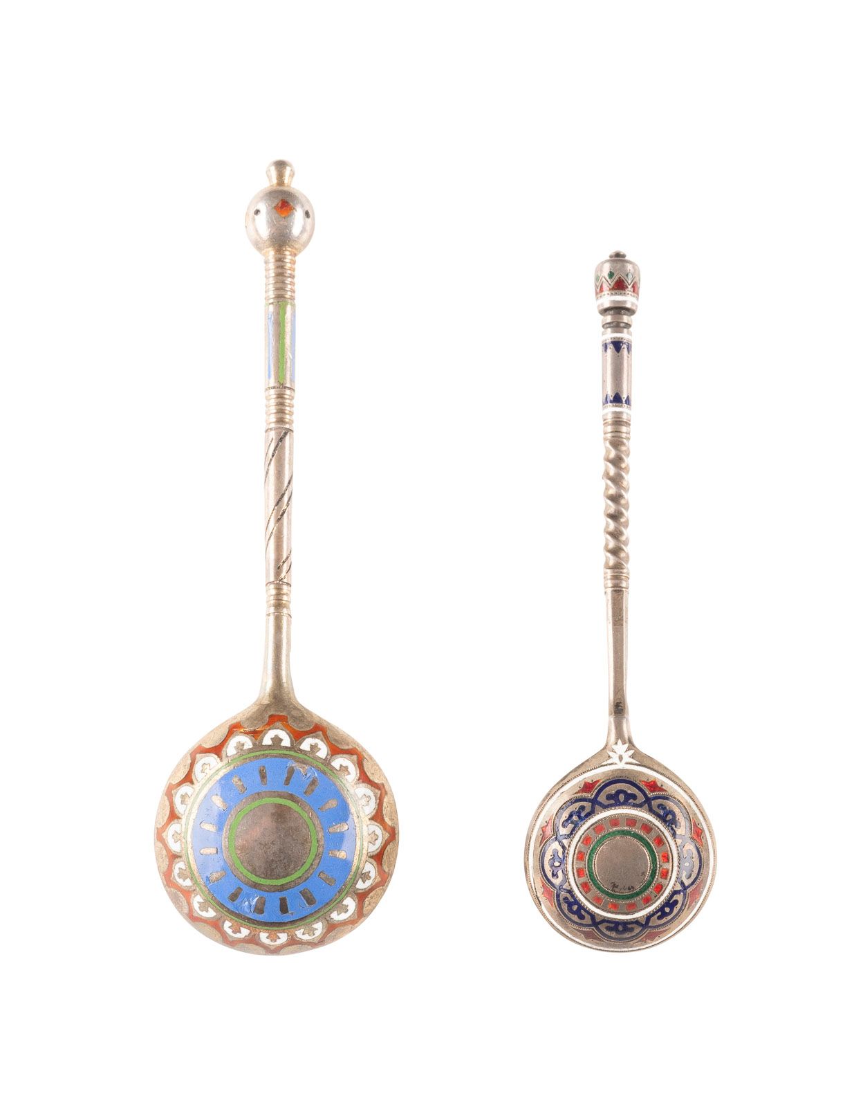 TWO SILVER-GILT AND CHAMPLEVÉ ENAMEL SPOONS TWO SILVER-GILT AND CHAMPLEVÉ ENAMEL&hellip;