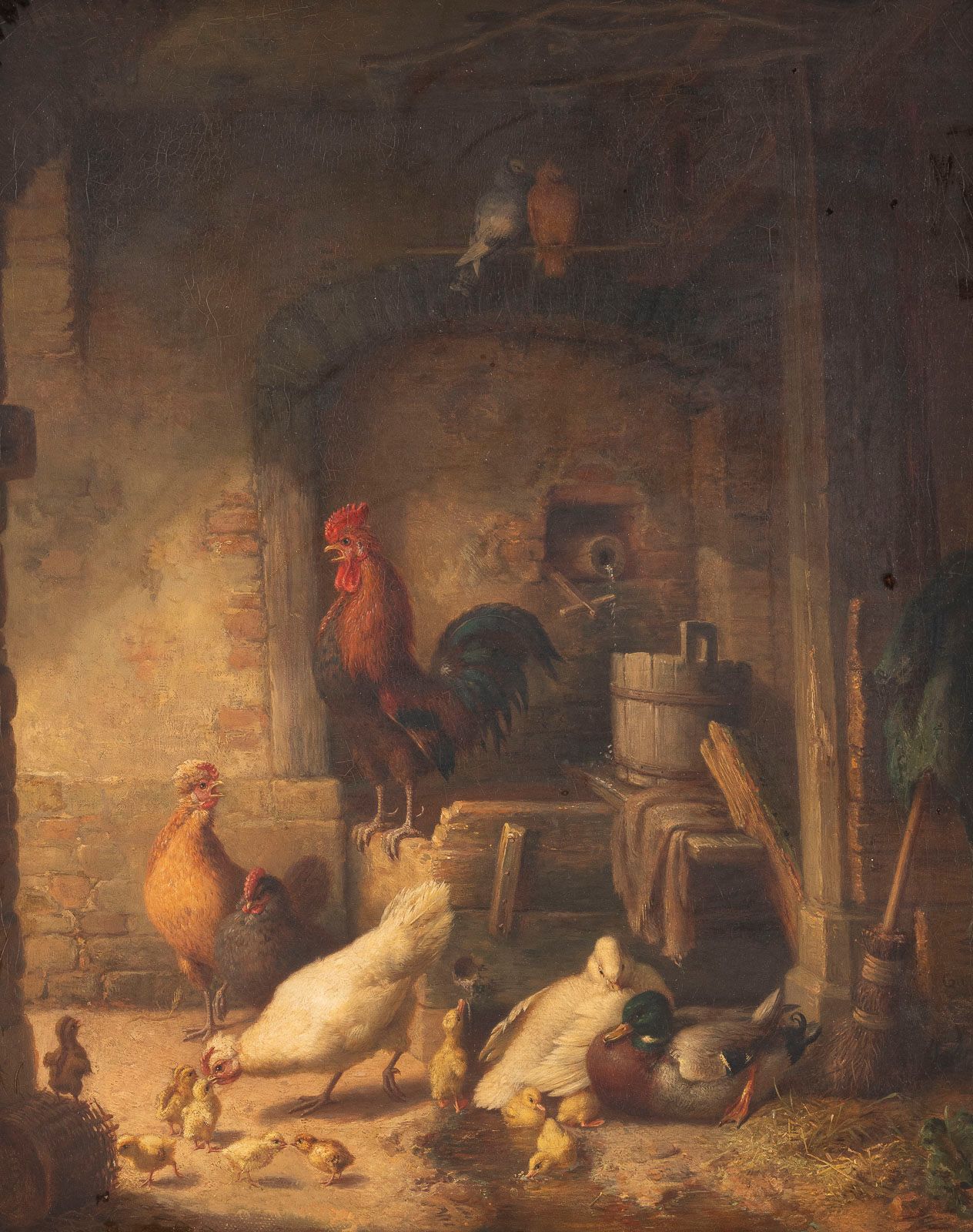 GUSTAV SÜS GUSTAV SÜS 1823 Rumbeck - 1881 Düsseldorf 在一个鸡舍里 布面油画（双联）。58 x 49厘米（F&hellip;