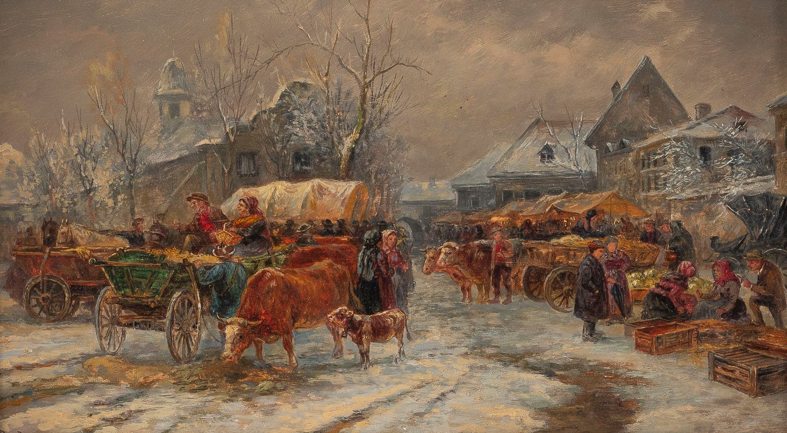 GUSTAV PRUCHA GUSTAV PRUCHA Vienne 1875 - 1952 Jour de marché en hiver Huile sur&hellip;