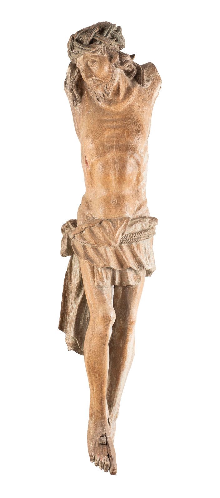 Null CORPS MONUMENTAL DU CHRIST Flandres ou Pays-Bas, 16e s. Chêne sculpté, tein&hellip;