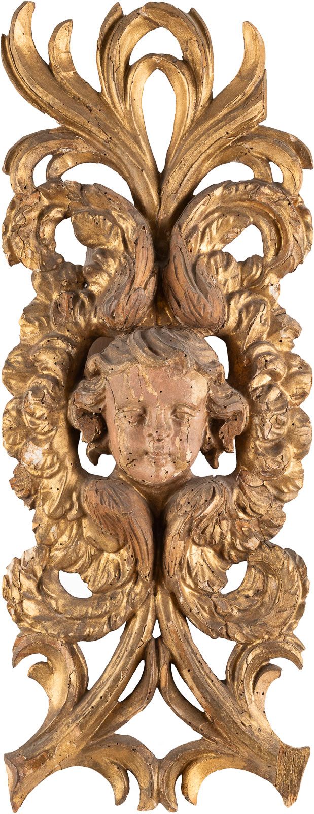 Null 带舰队头的浮雕 大概是德国人，17世纪末。 木质，浮雕，镀金，部分上色。高57厘米。损坏和休息，失去了实质内容。标志(10)浮雕与浮雕头 大概是德国人&hellip;