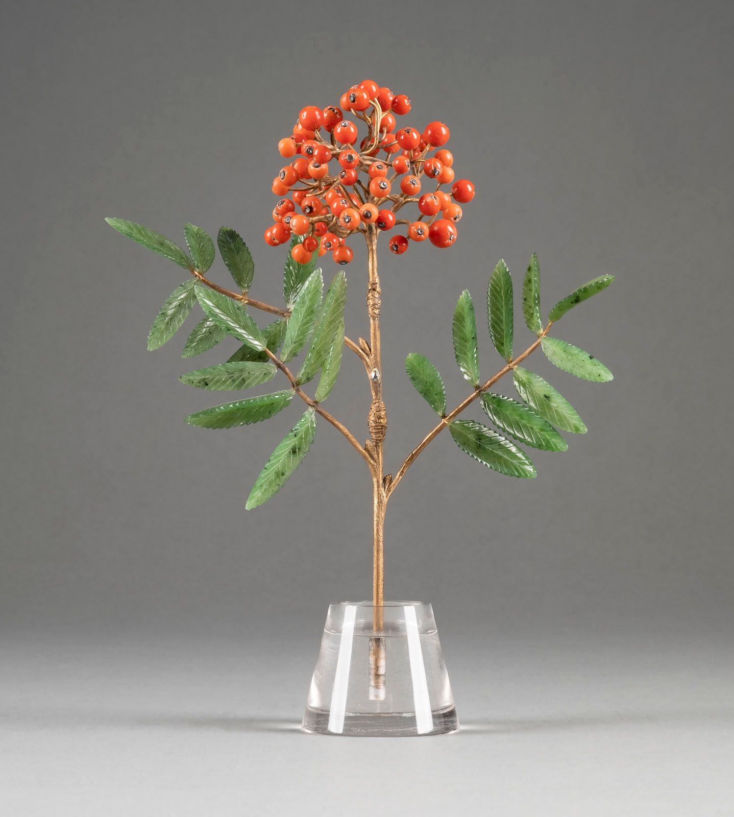 Null A HARDSTONE CARVING OF A BRANCH OF ROWAN BERRYIn the manner of Fabergé, 2nd&hellip;