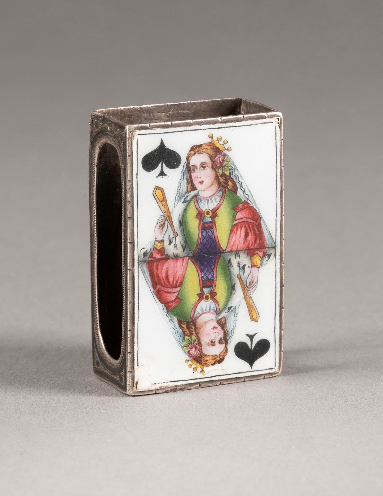 A SILVER, NIELLO AND PLEIN ENAMEL MATCH CASE WITH PLAYIN ESTUCHE DE JUEGO DE PLA&hellip;