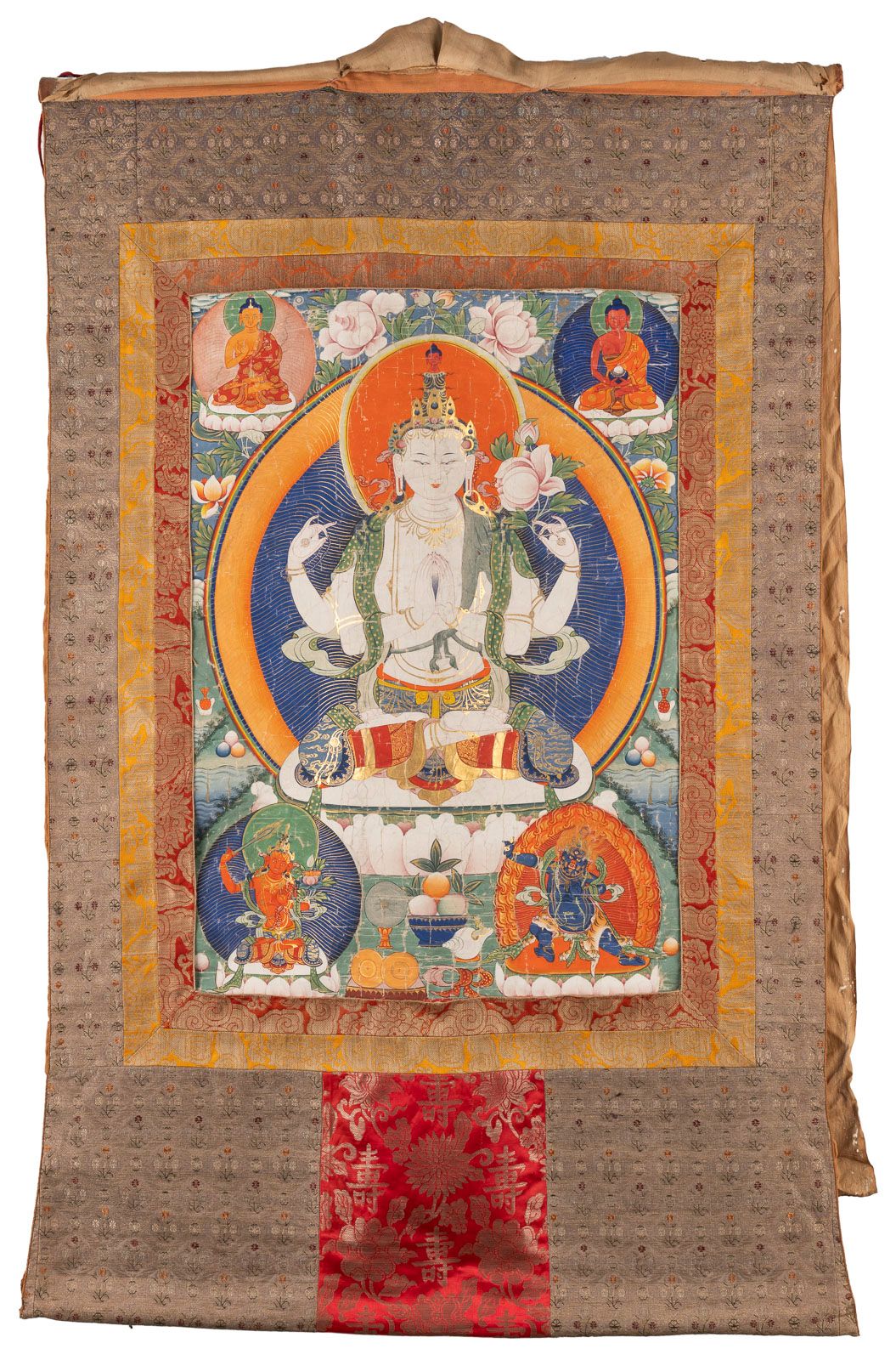 EIN THANGKA DES SHADAKSHARI LOKESHVARA 描绘沙达克萨里-罗凯斯瓦拉的唐卡 蒙古，18/19世纪 布上涂色。70x49.5厘&hellip;