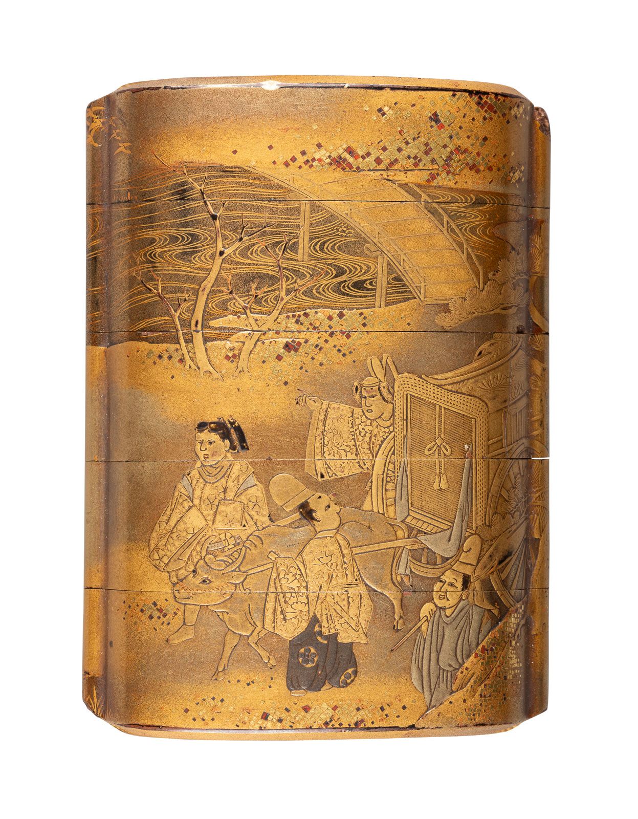 A GOLD LACQUER FOUR-CASE INRO UNA CASSETTA A QUATTRO LACCA D'ORO Giappone, XIX s&hellip;
