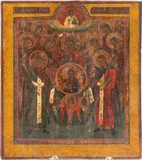 GROSSE IKONE MIT DER SYNAXIS DER ERZENGEL A LARGE ICON SHOWING THE SYNAXIS OF TH&hellip;