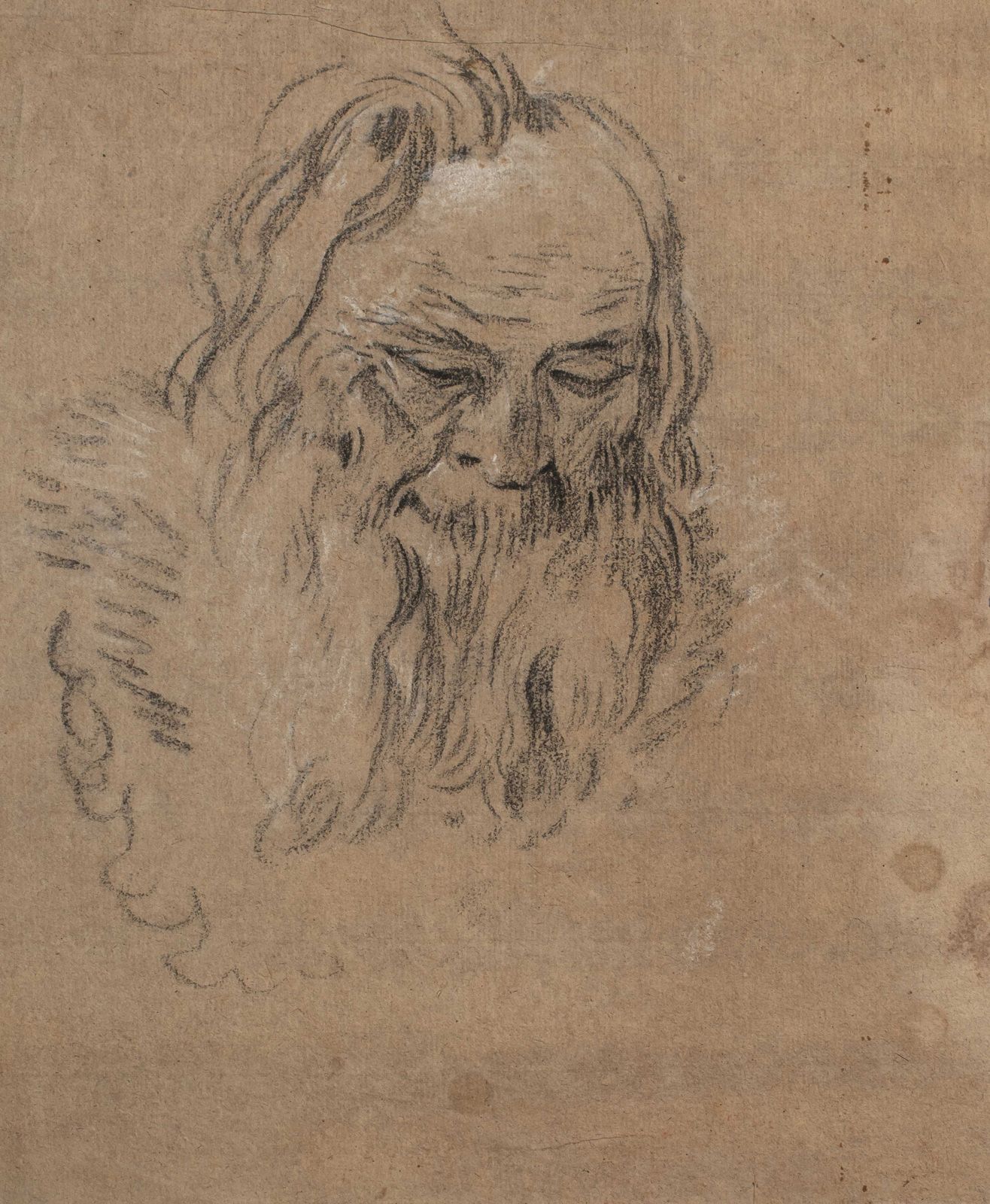 Null 让-雷斯图 (1692-1768) (归功于)_x000B_半身像中的老人研究. _x000B_正面: 两幅头像研究. _x000B_黑石和白石的高光&hellip;