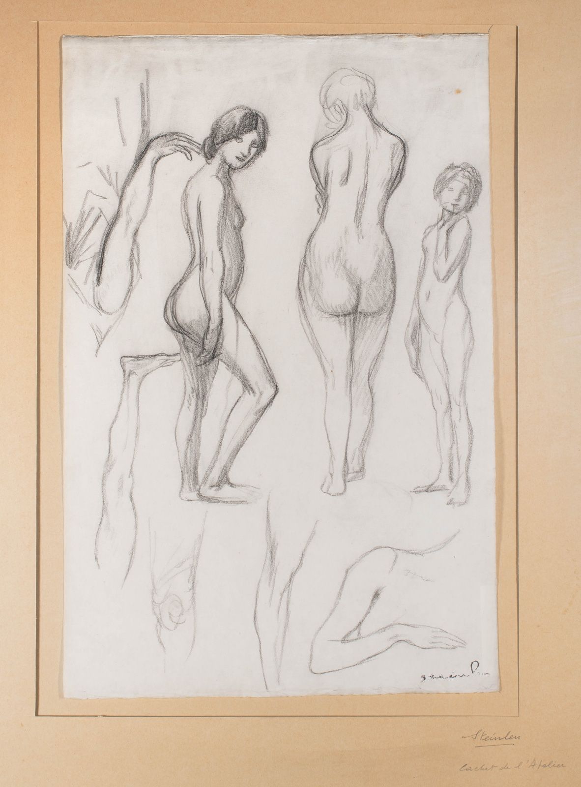 Null Théophile Alexandre STEINLEIN (1859-1923) Charcoal nude study sheet. Signat&hellip;