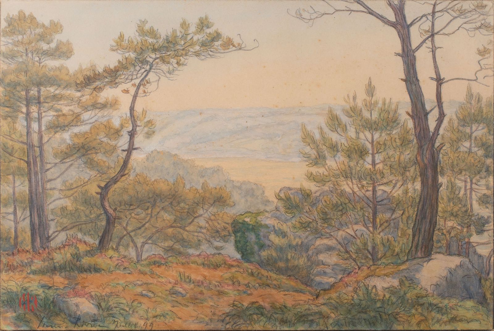 Null 亨利-里维耶（1864-1951），风景，黑色铅笔水彩画，左下角有签名和日期"July 99"，左下角盖有首字母"Lugt 1361"，略微偏色。23&hellip;