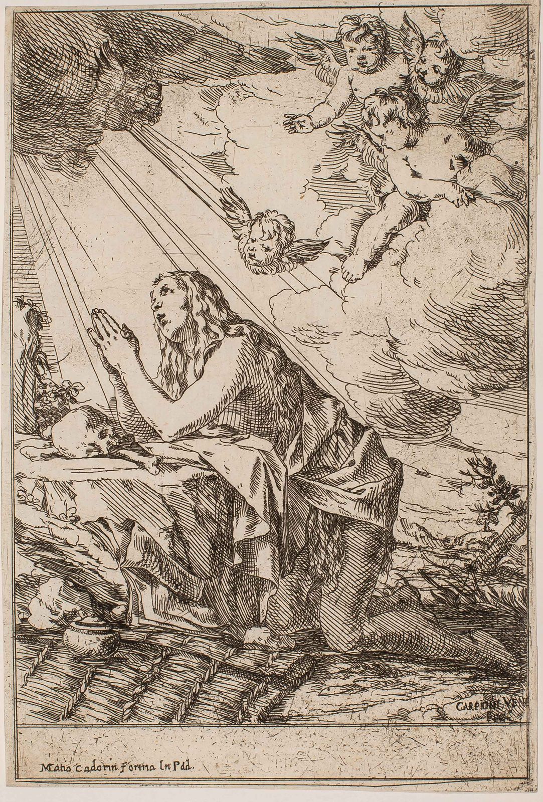 Null 朱利奥-卡皮奥尼（1613-1679）《忏悔的抹大拉》。蚀刻版画。144 x 215。Bartsch 10.很好的证明修饰在板块切割上，很好的完成了碑&hellip;
