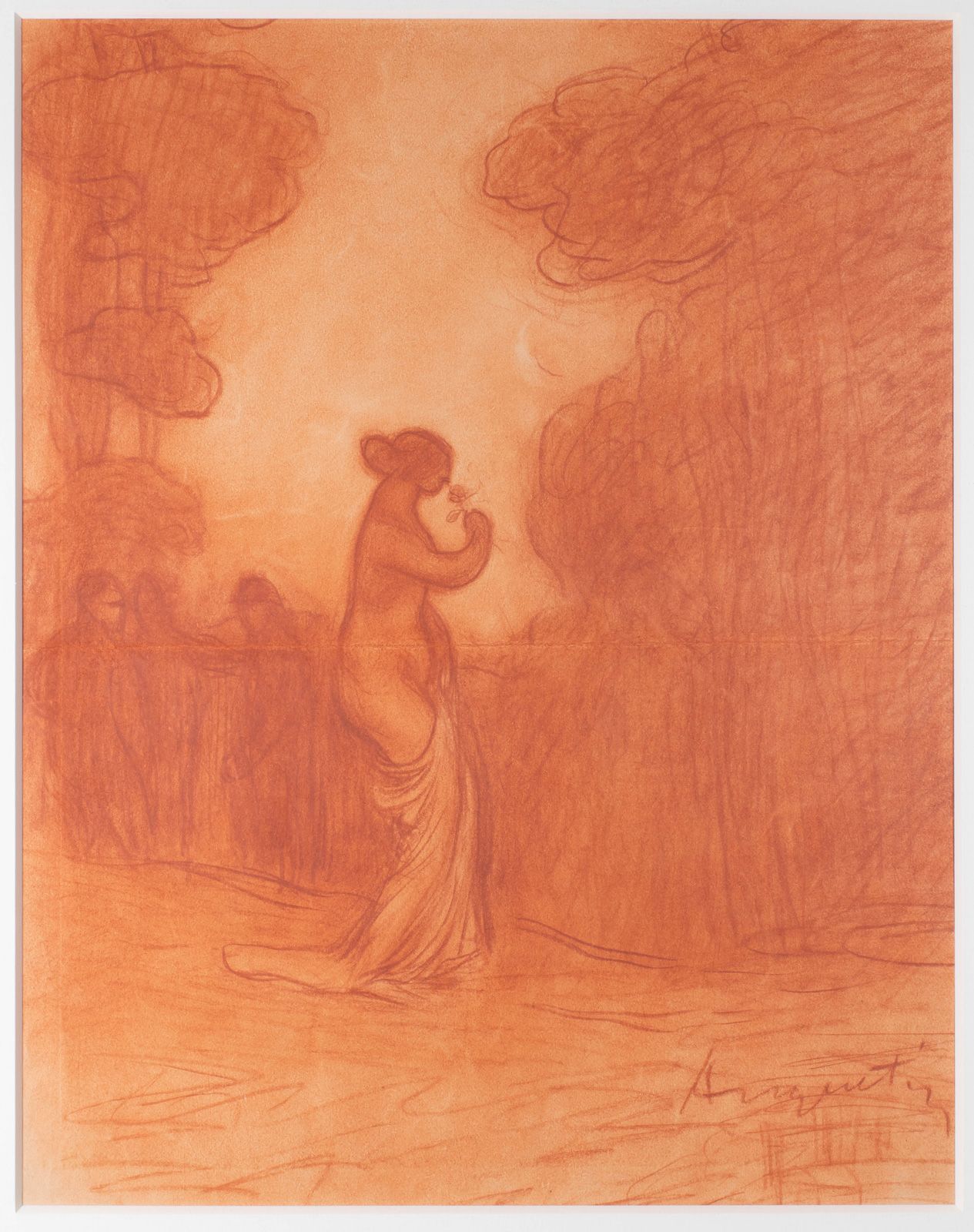 Null Louis ANQUETIN (1861-1932)	 Femme nue dans un parc.	 Sanguine et estompe.	 &hellip;