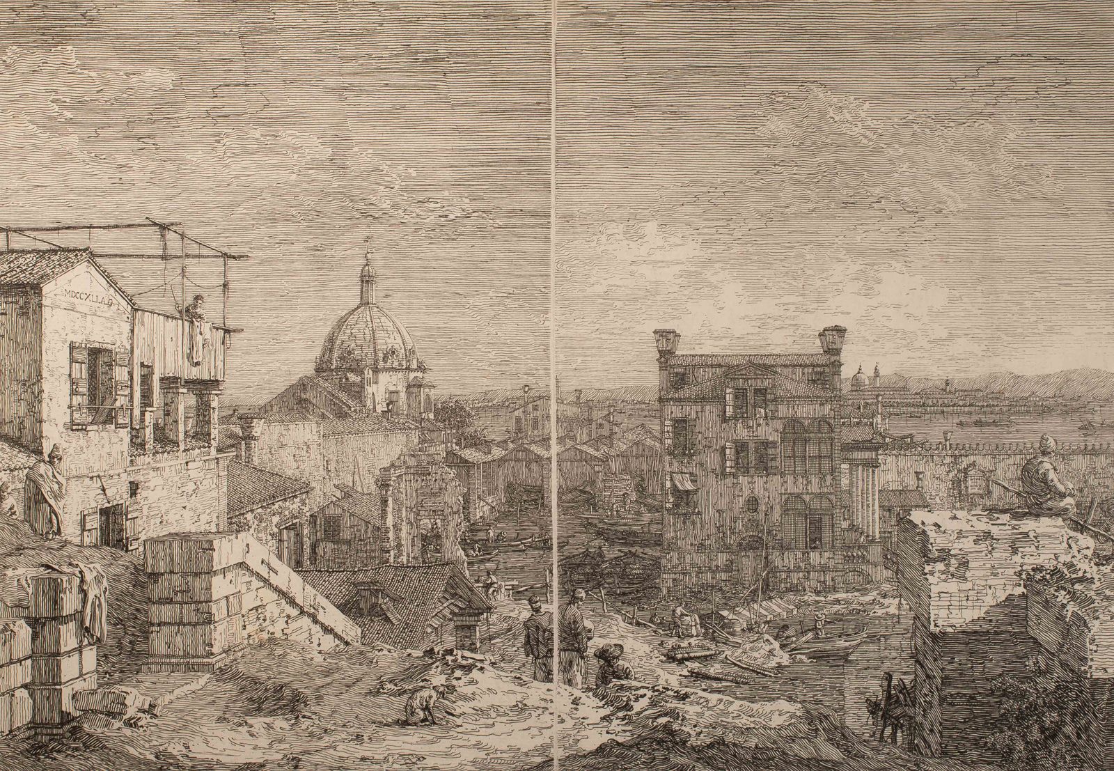 Null 卡纳莱托（安东尼奥-卡纳尔，人称）（1697-1768）威尼斯想象中的景色。铭文的房子；周式的房子）。1744年之前。蚀刻。两个被摄体并排画出，形成一&hellip;