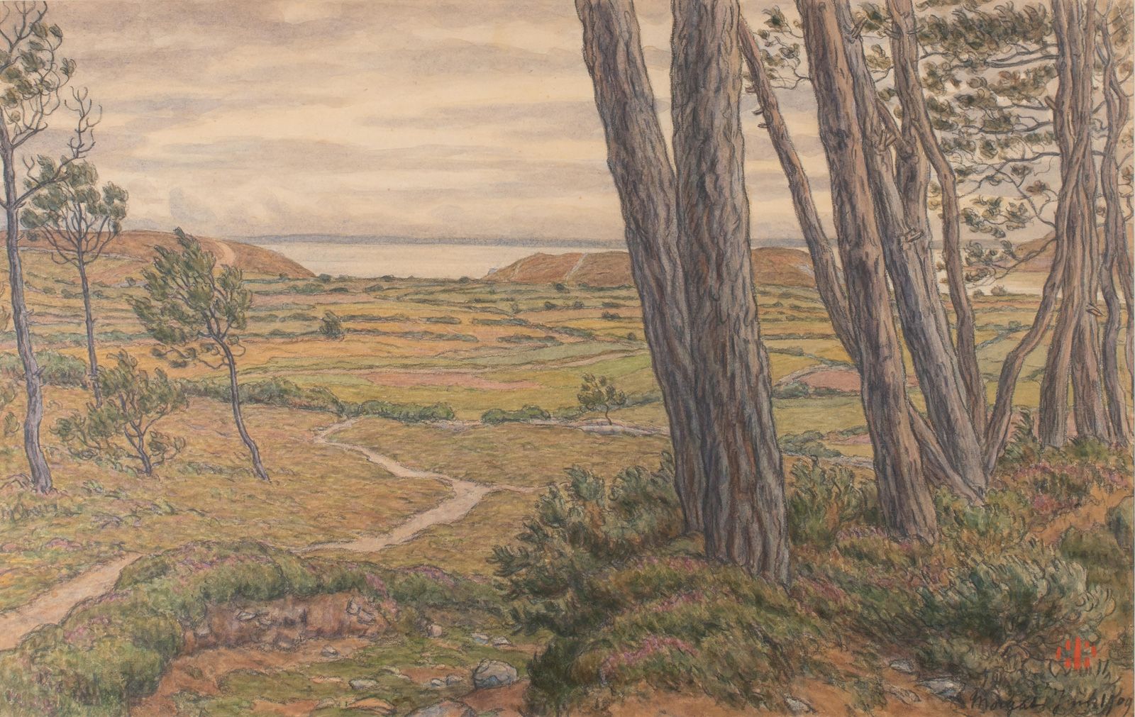 Null Henri RIVIÈRE (1864-1951) Landscape in Morgat, June 1909, watercolour on bl&hellip;