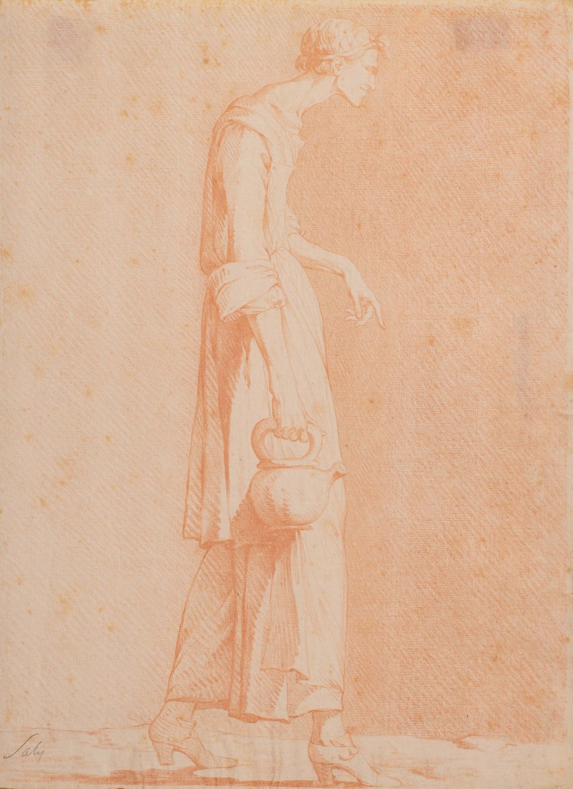 Null Jacques SALY (1717-1776) 漫画.红色粉笔校样.左下角有注释："saly".有斑点.高：26厘米；宽：19厘米.26厘米；宽度：&hellip;