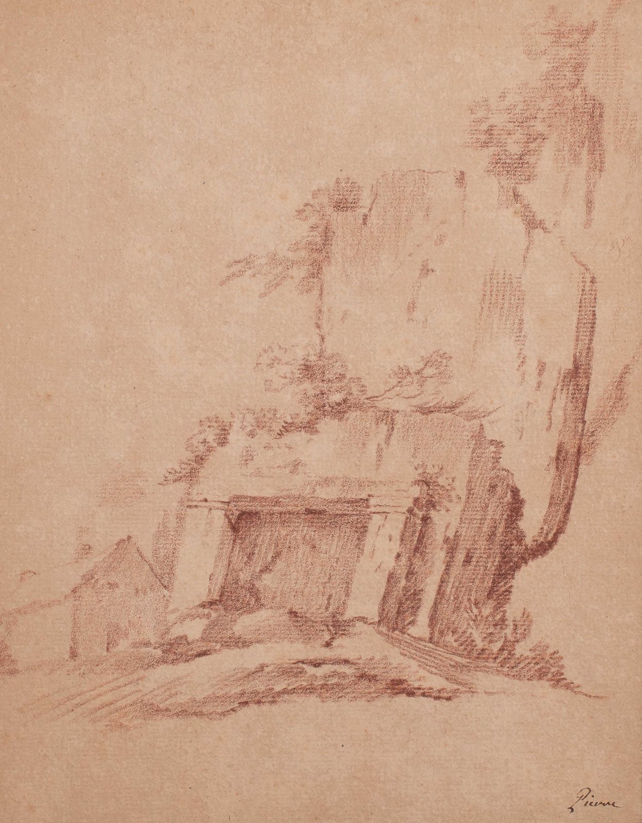 Null Jean-Baptiste Marie PIERRE (1714-1789)

 Paysage.	 Sanguine.	 Signée en bas&hellip;