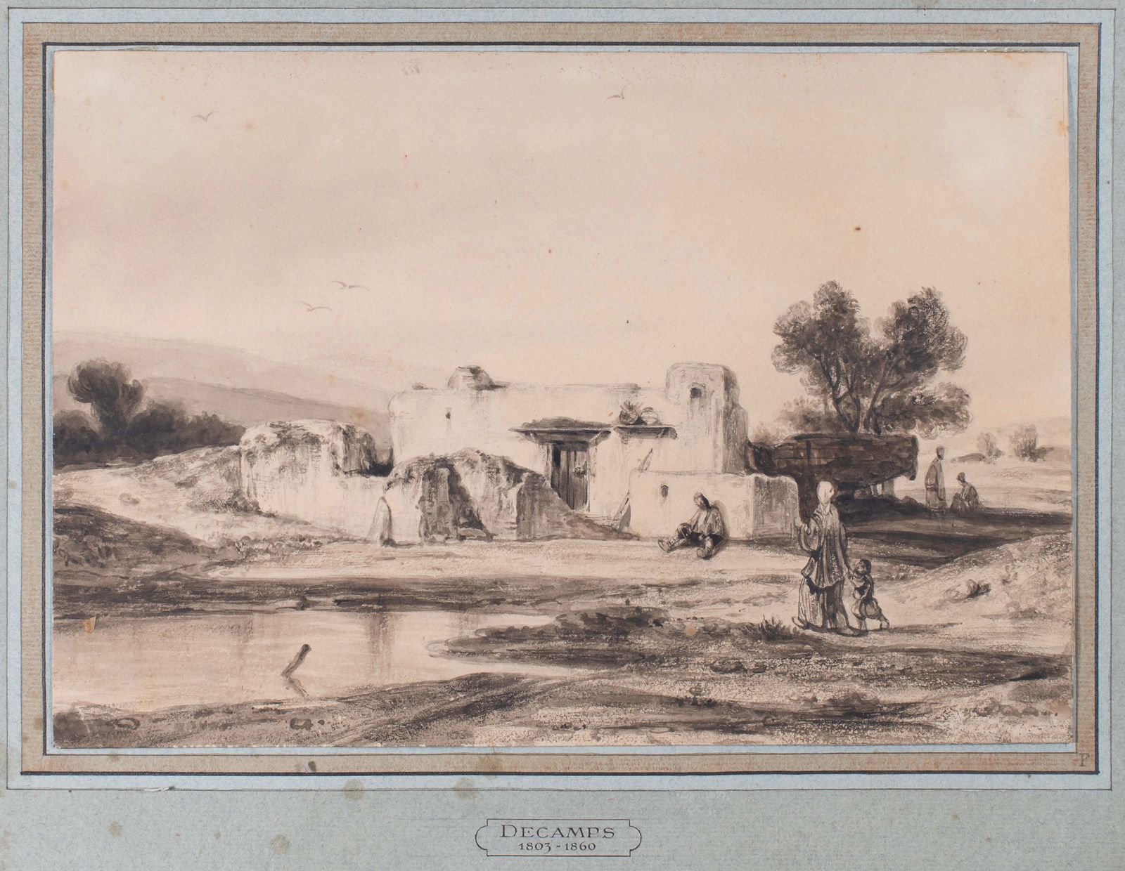 Null 亚历山大-加布里埃尔-迪坎普斯(1803-1860)(归因于)北非的风景。 黑色铅笔线条上的棕色和灰色水洗。18厘米；宽度：26.5厘米。