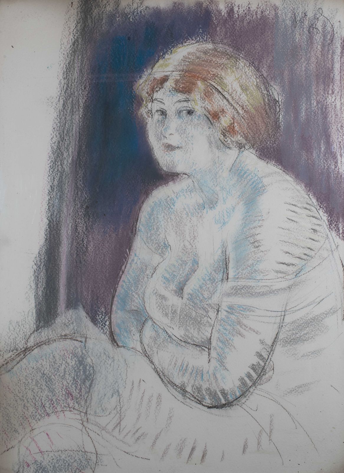 Null 路易斯-勒格朗(1863-1951)《女人的肖像》。 	右上方有签名。55厘米；宽度：74.5厘米。