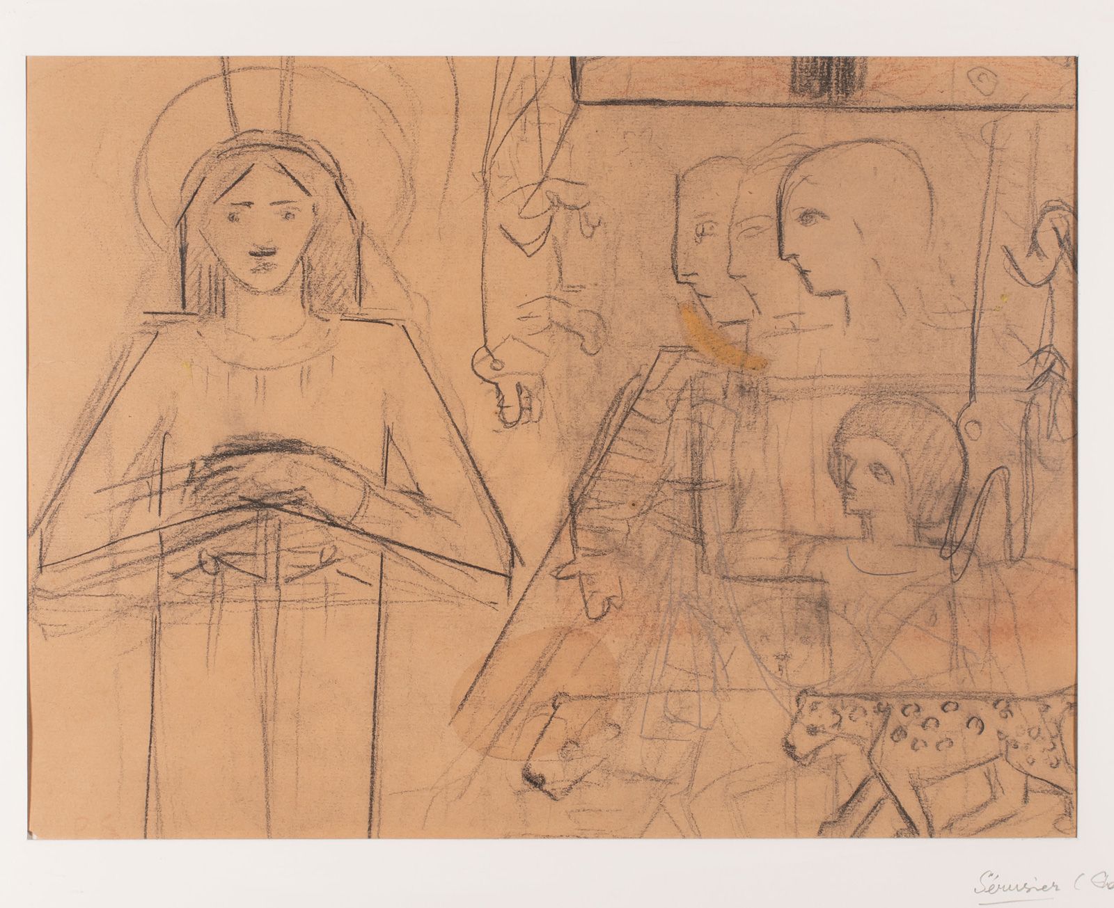 Null 保罗-塞鲁西埃 (1864-1927) Recto: 他在法奥新堡的房子的装饰工程。 背面: 基督的头像，黑色铅笔，背面右下角有"PS"字样。 基督的&hellip;