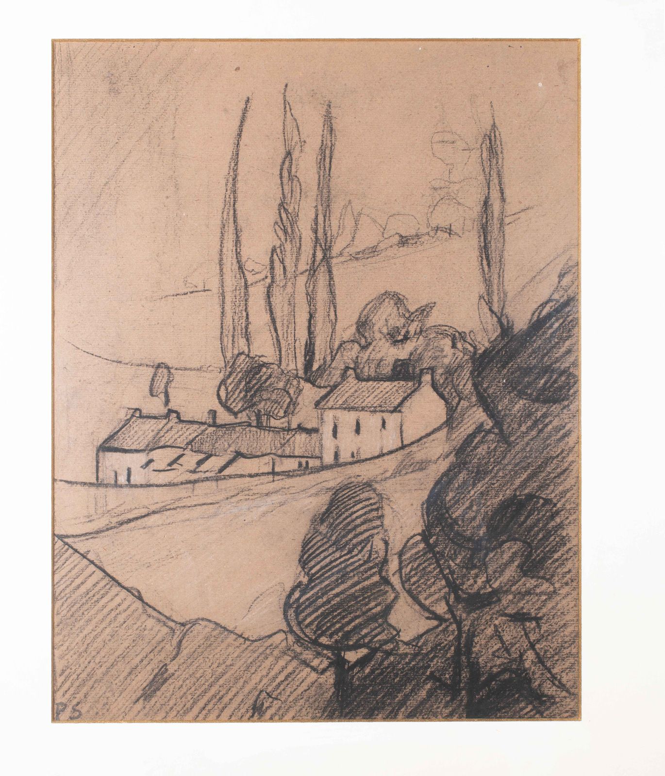 Null Paul SÉRUSIER (1864-1927)Charcoal landscape. Annotated on the back of the f&hellip;