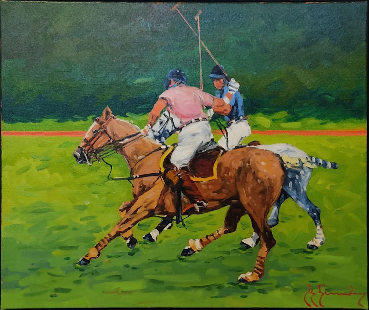 Null Guy LEGENDRE (born in 1946).

"The polo players".

Oil on canvas.

Signed l&hellip;