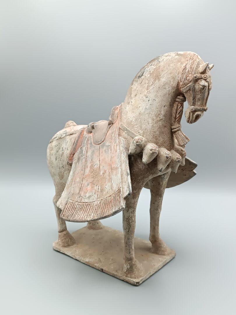 Null CHINA 
"Horse at rest richly harnessed".
Terracotta subject resting on a re&hellip;
