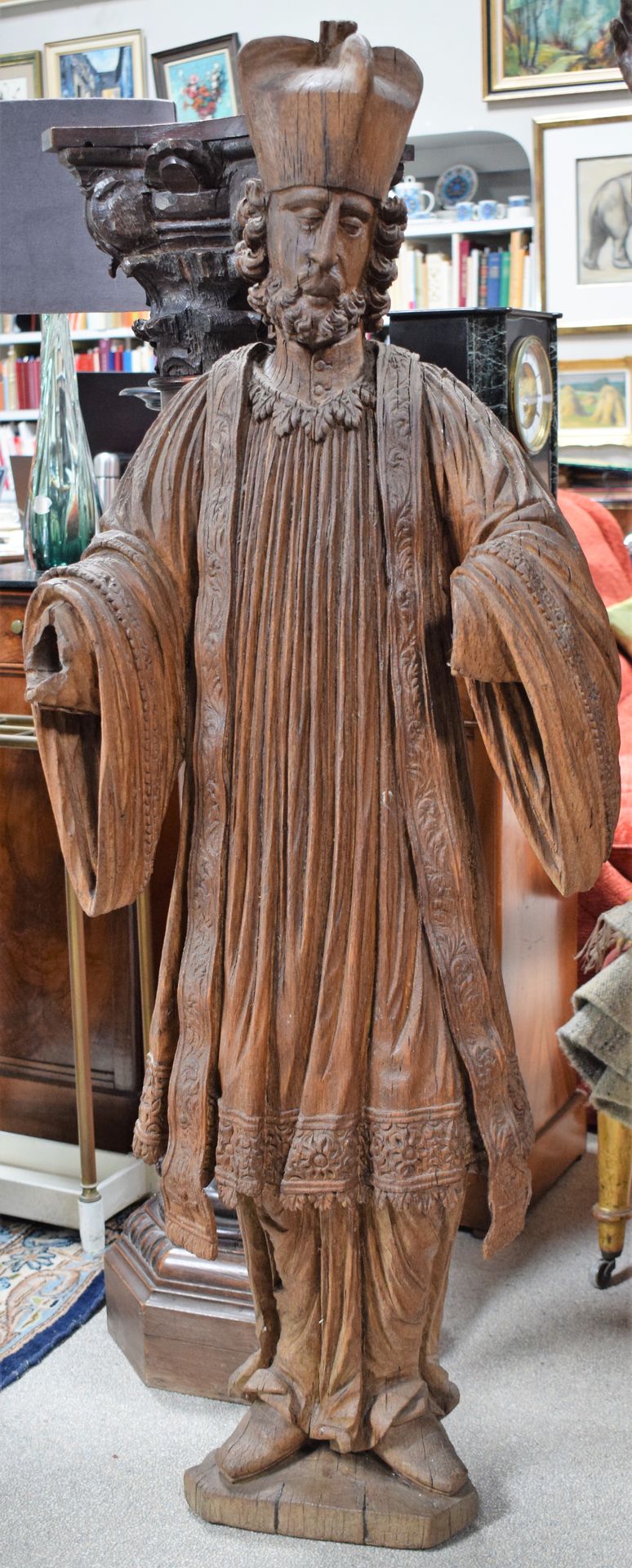 Null (SCULPTURE/RELIGIOSA) Saint Religieux en bois sculpté en ronde-bosse, premi&hellip;