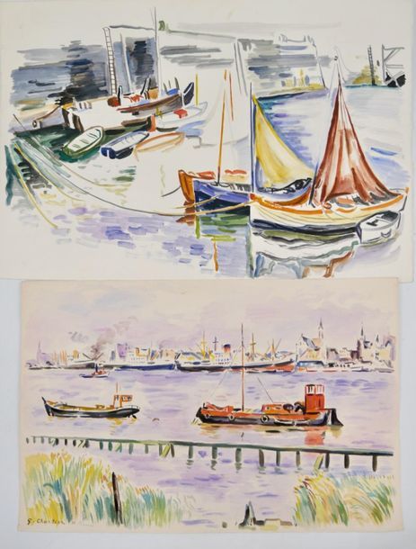 Null Georges CHARLIER (1919 -) 
Vue d'Anvers 
Bâteaux au port / la plage 
Trois &hellip;