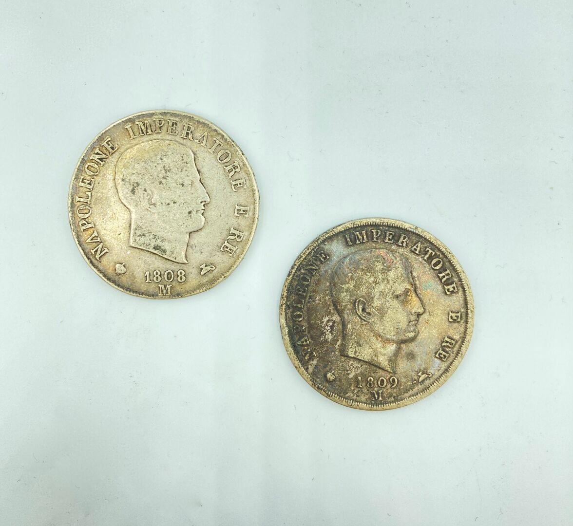 Null ITALIEN - Anfang des 19. Jahrhunderts 

Zwei Napoleon I. 5 Lire Münzen, erh&hellip;