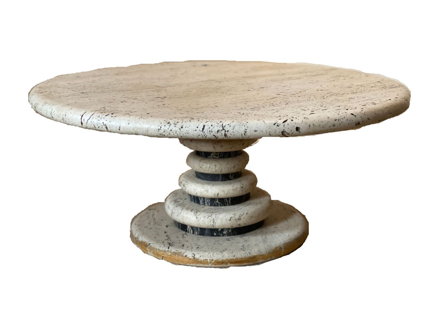 Null CIRCA 1970 

Low table in travertine and veined black marble, circular top &hellip;