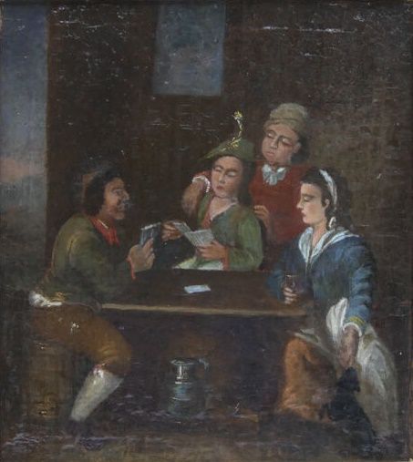 Null 19世纪的色彩 

打牌的人，在17世纪的品味中

布面油画

有框

尺寸：23 x 20,5 cm. 9 x 8 in.

带框架的尺寸：42.5&hellip;