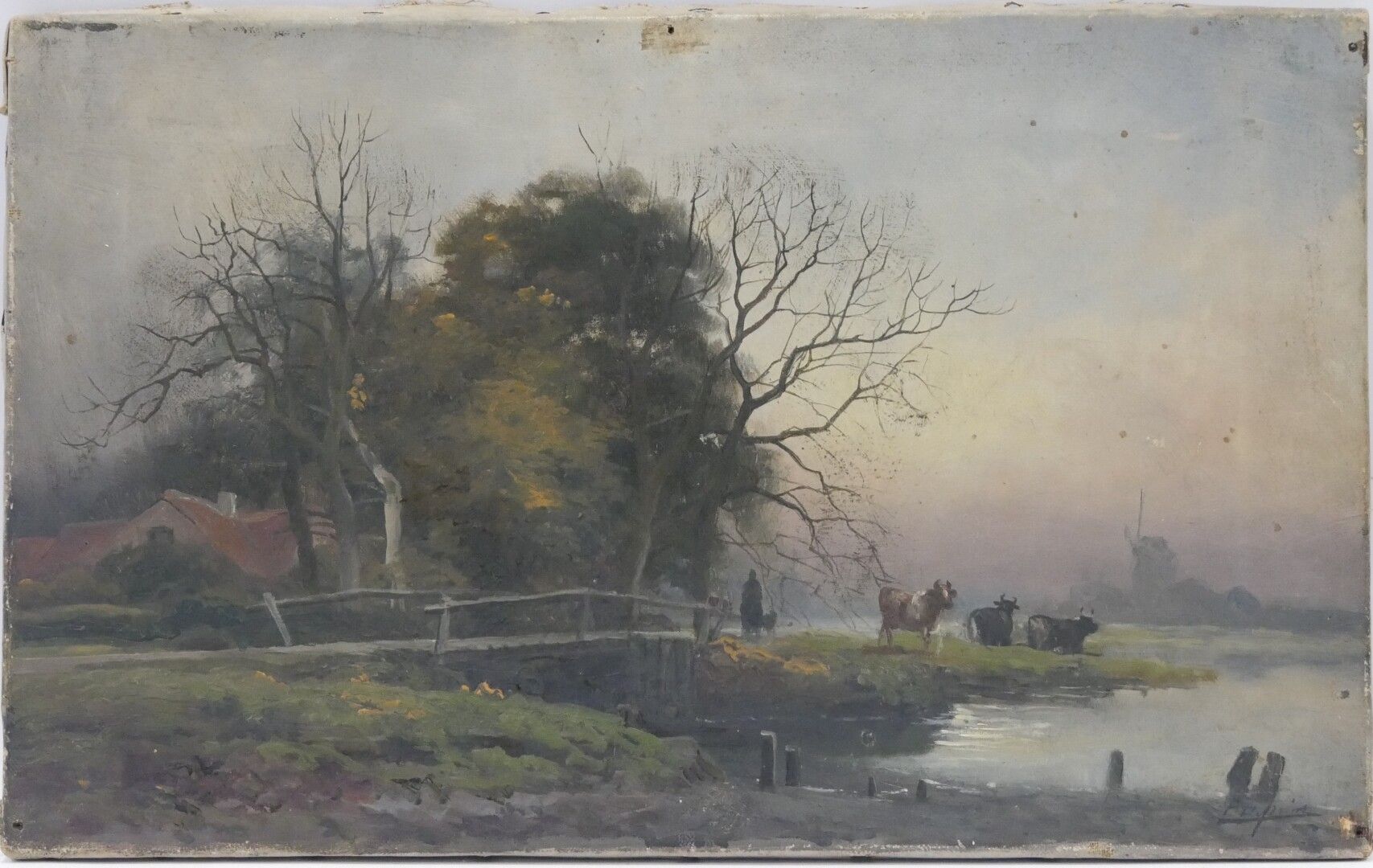 Null Ferdinand de PRINS (1859 -1908) 

Kühe am Flussufer, Blick auf eine Mühle i&hellip;
