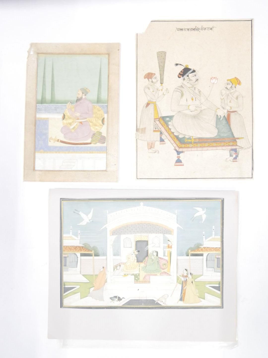 Null INDIEN - 20. Jahrhundert 

Drei indische Miniaturen 

Polychrome Pigmente u&hellip;