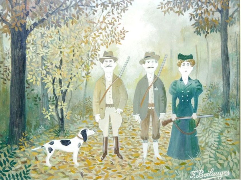 Null Fernand BOILAUGES (1891-1991) 

The hunters and their dog 

Oil on panel 

&hellip;