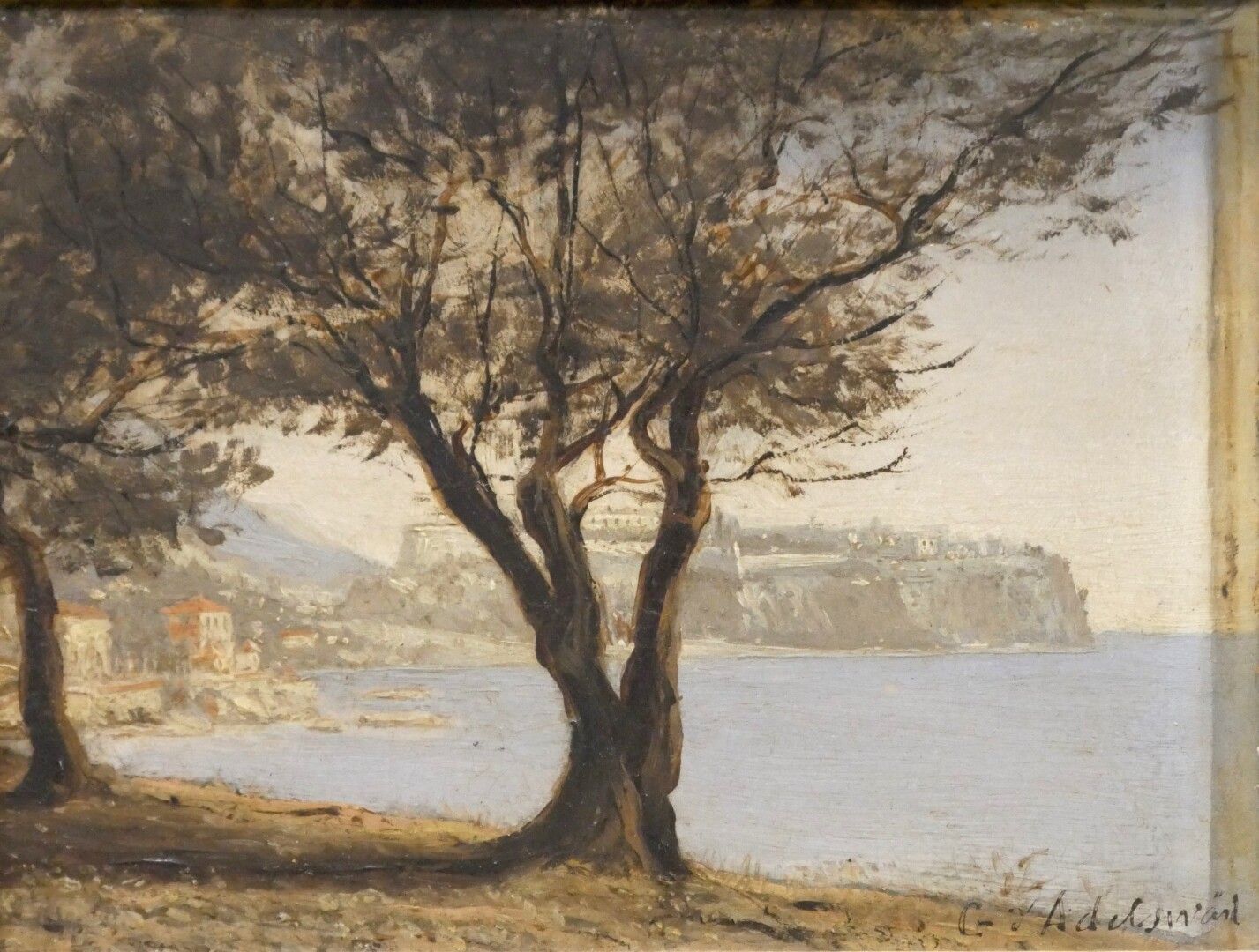Null 古斯塔夫-阿尔德尔斯瓦德(Gustaf d'ALDELSWÄRD) (1843-1895)

海滨景观

板上油彩

右下方有签名

背面标有：Rue&hellip;