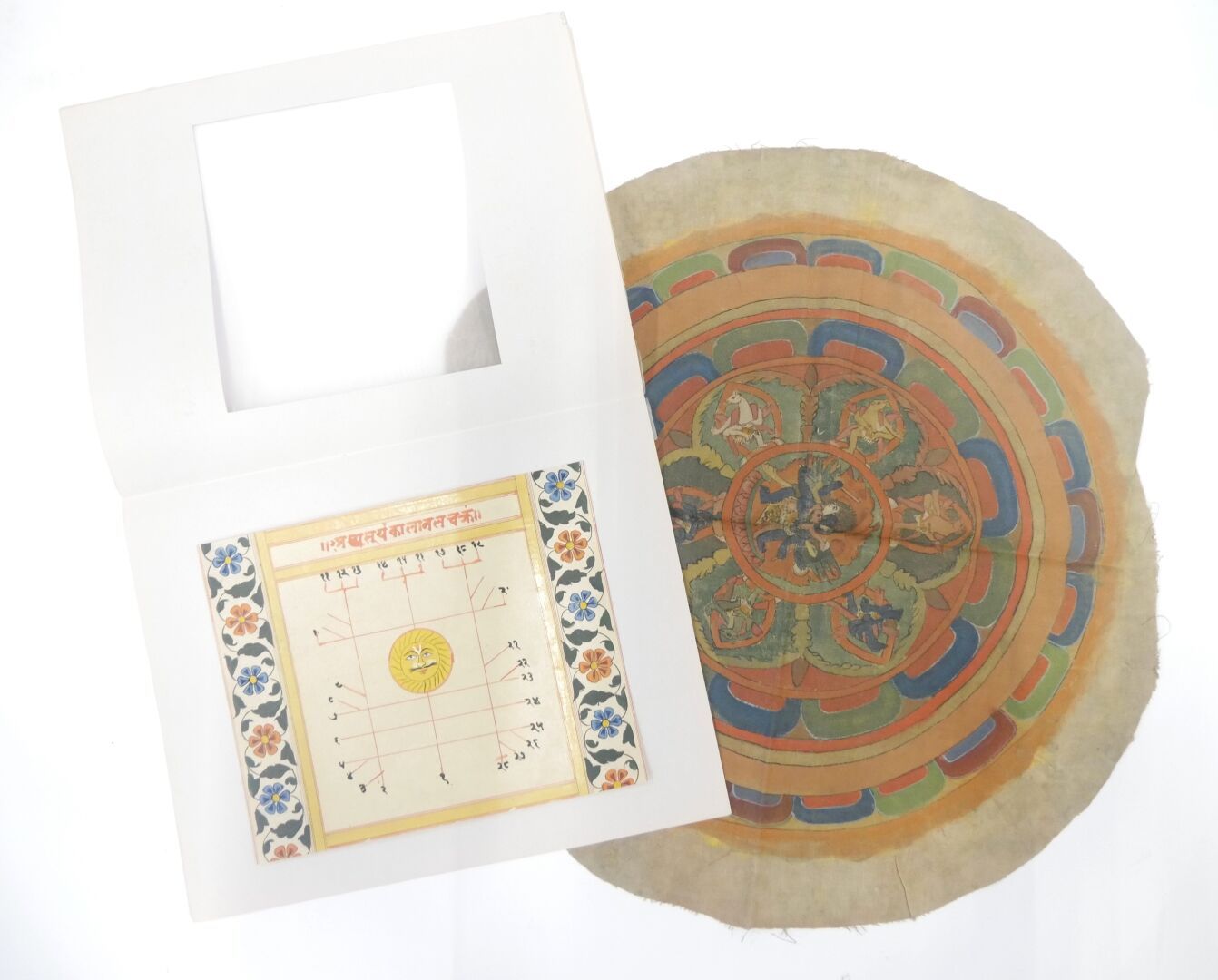 Null 印度，19世纪--西藏，20世纪

印度绘画和西藏曼陀罗

纸和帆布上的多色颜料 

图画尺寸：28,4 x 19,7厘米。11,2 x 7,7 in&hellip;